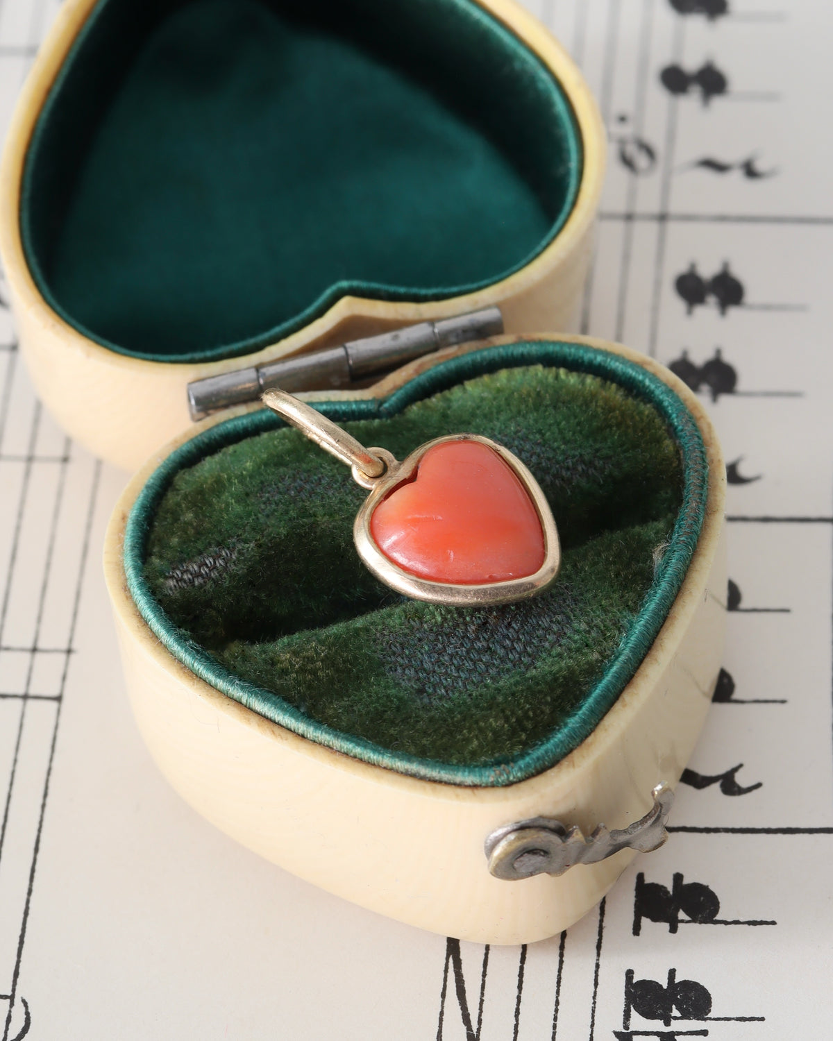 Antique Carved Coral Heart Charm in 18ct Yellow Gold