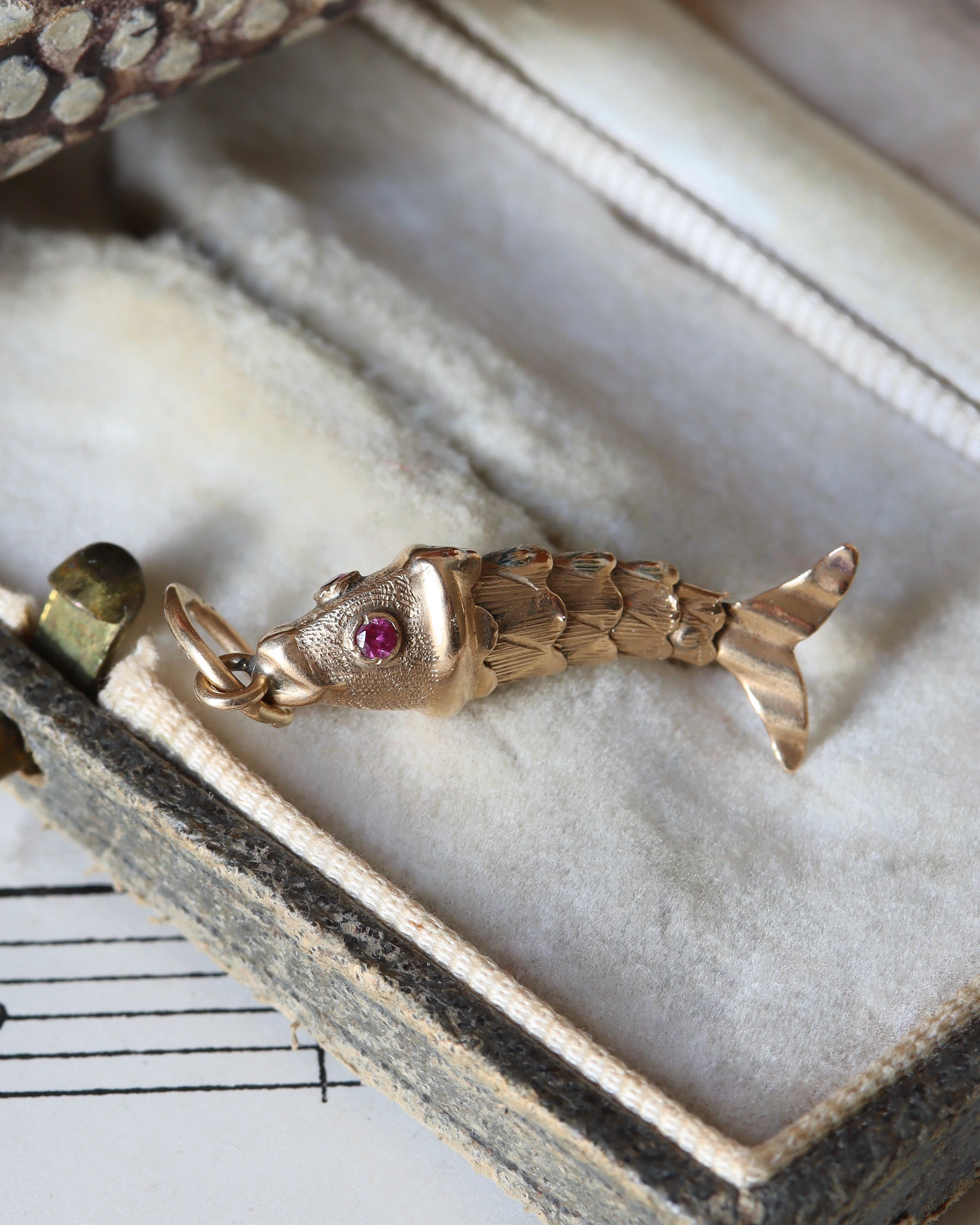 Antique Articulated Fish Charm with Ruby Eyes