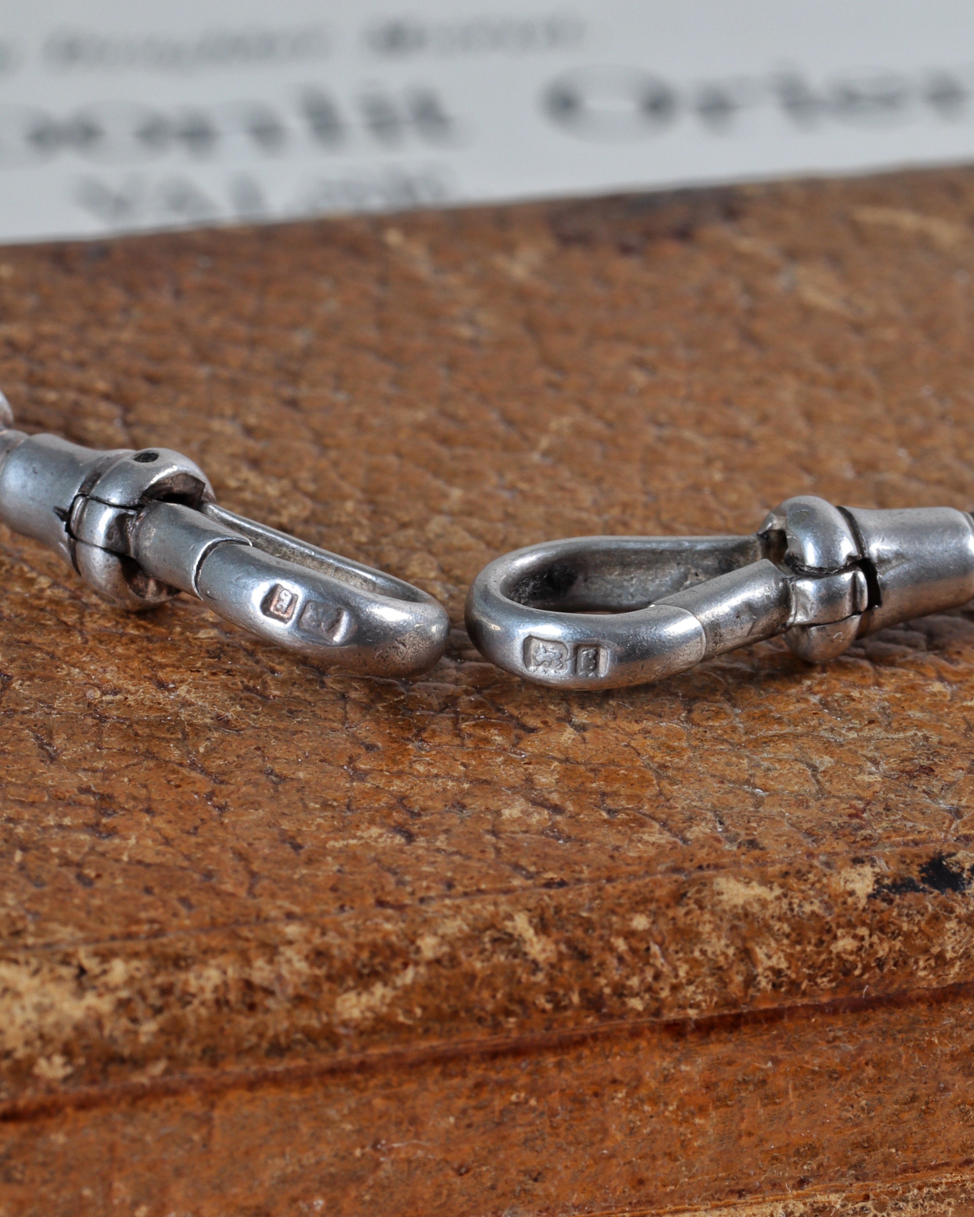 Victorian Sterling Silver Graduated Curb Link Watch Chain with Swivel T-Bar & Dog Clips