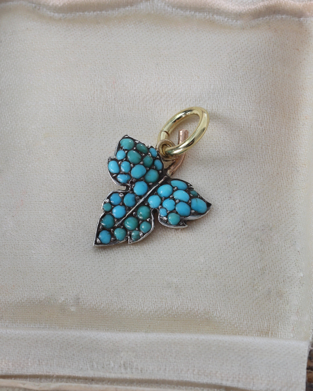 Victorian Turquoise Leaf Charm in Silver and Rose Gold