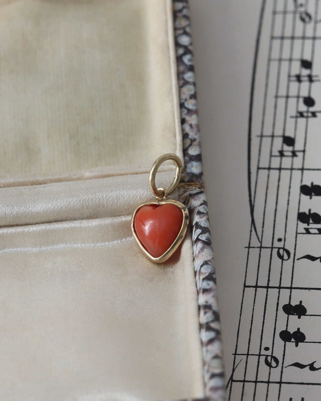 Antique Carved Coral Heart Charm in 18ct Yellow Gold