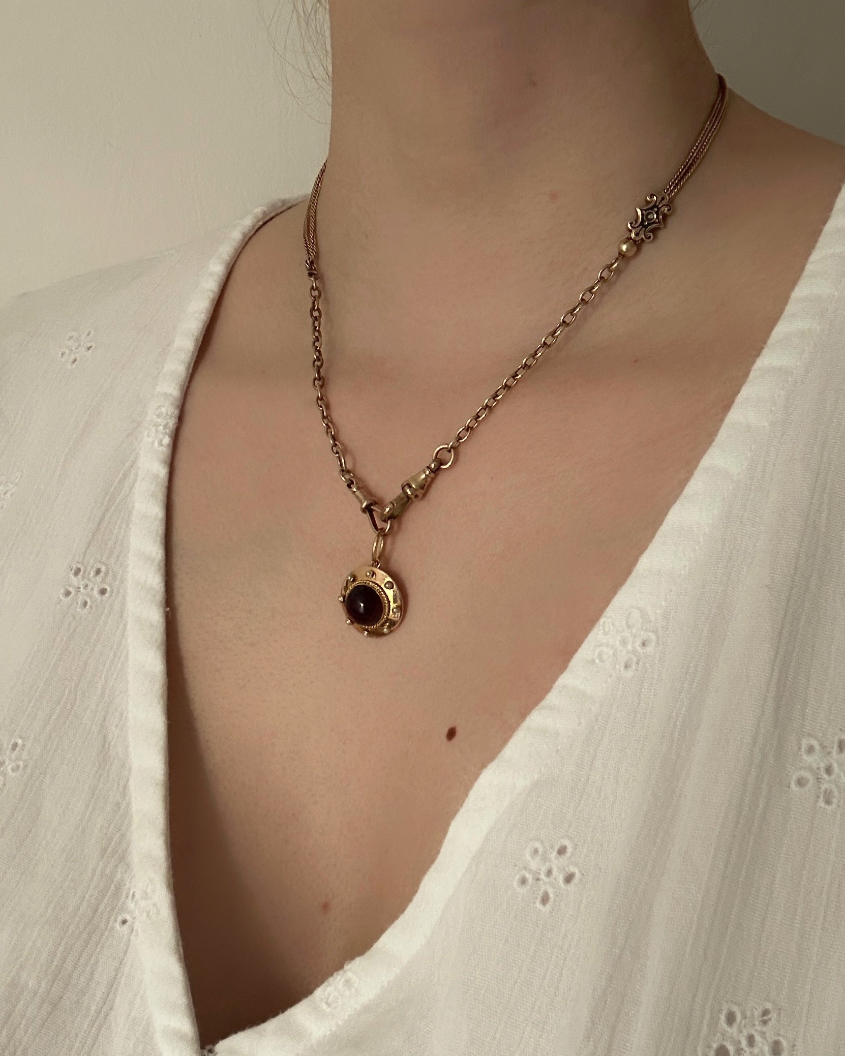 Victorian Garnet Cabochon & Seed Pearl Pendant