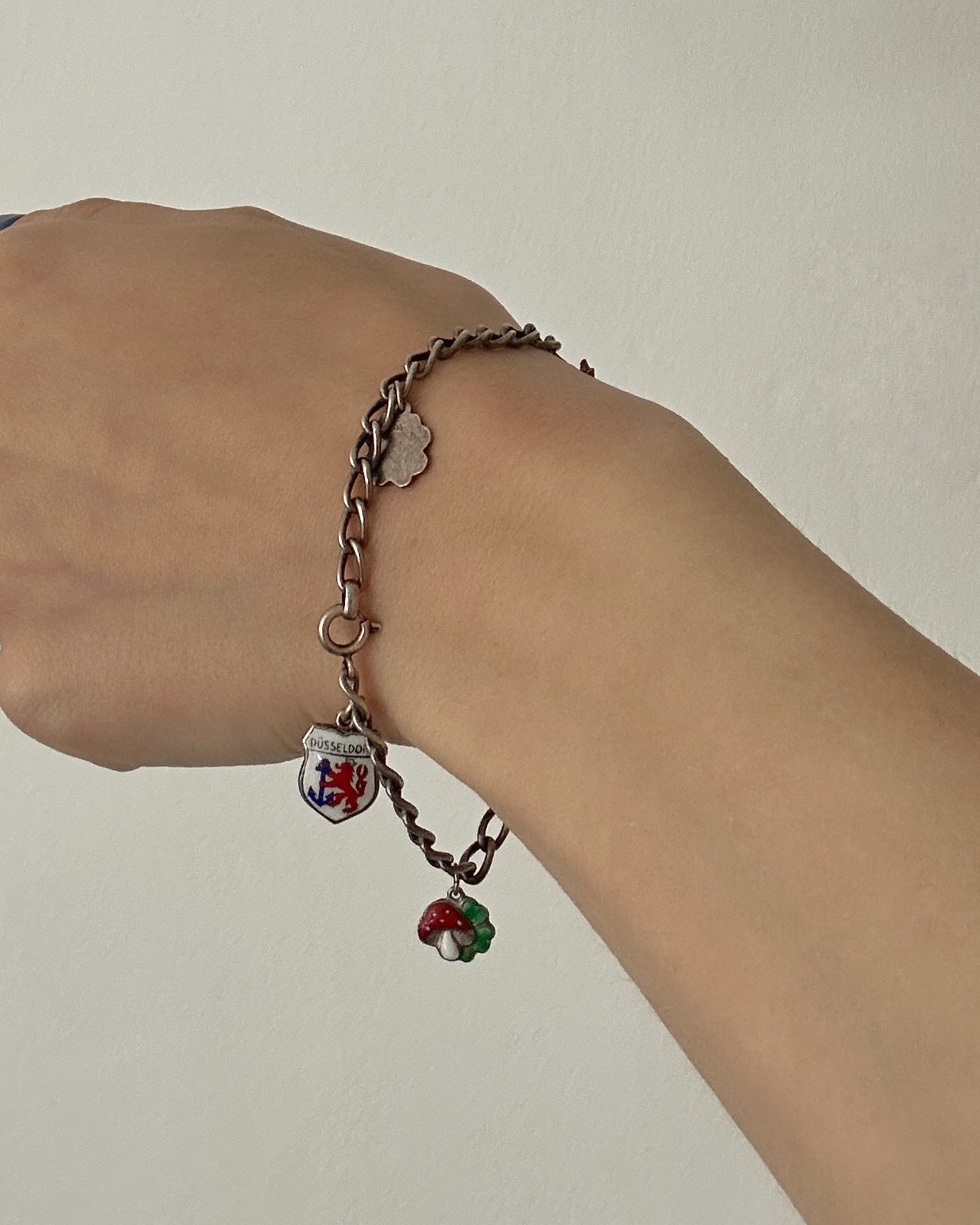Vintage Continental Silver & Enamel Charm Bracelet