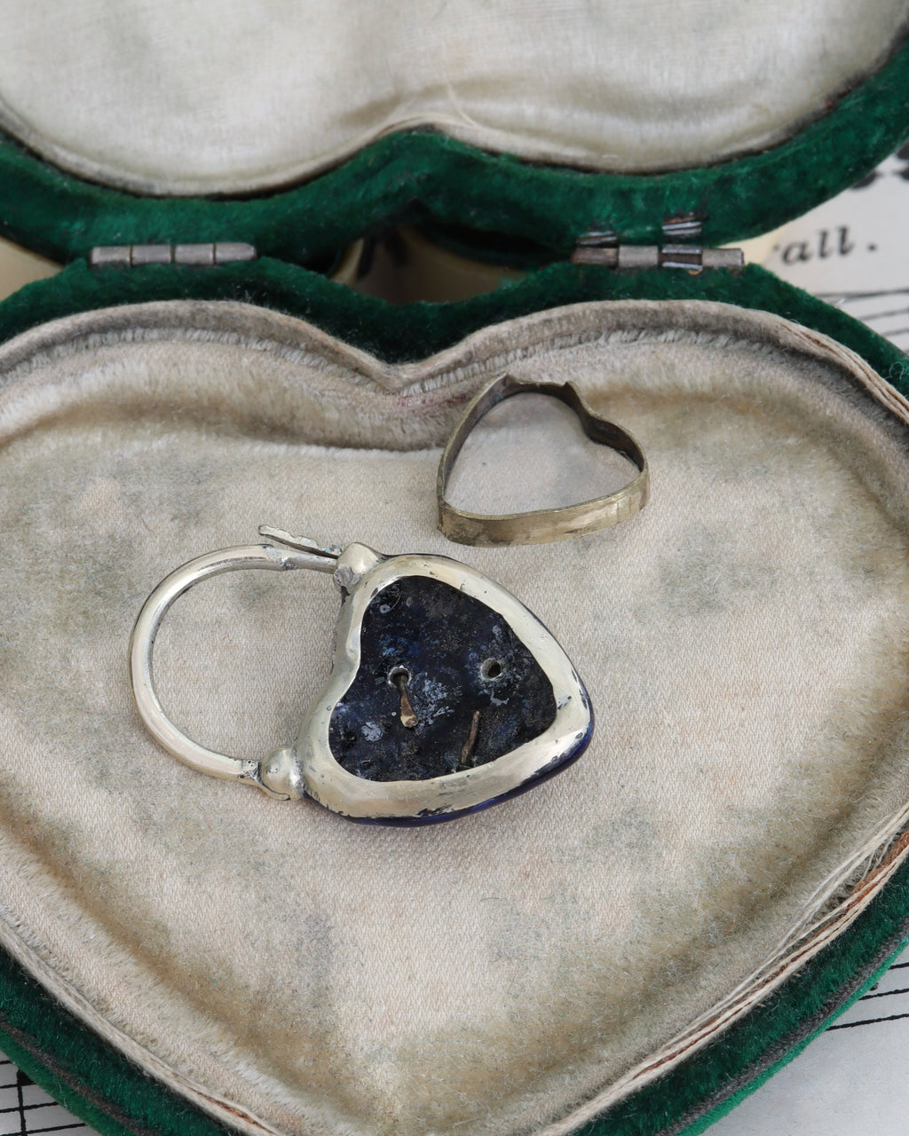 Victorian Blue Enamel Heart Padlock with Glass Compartment