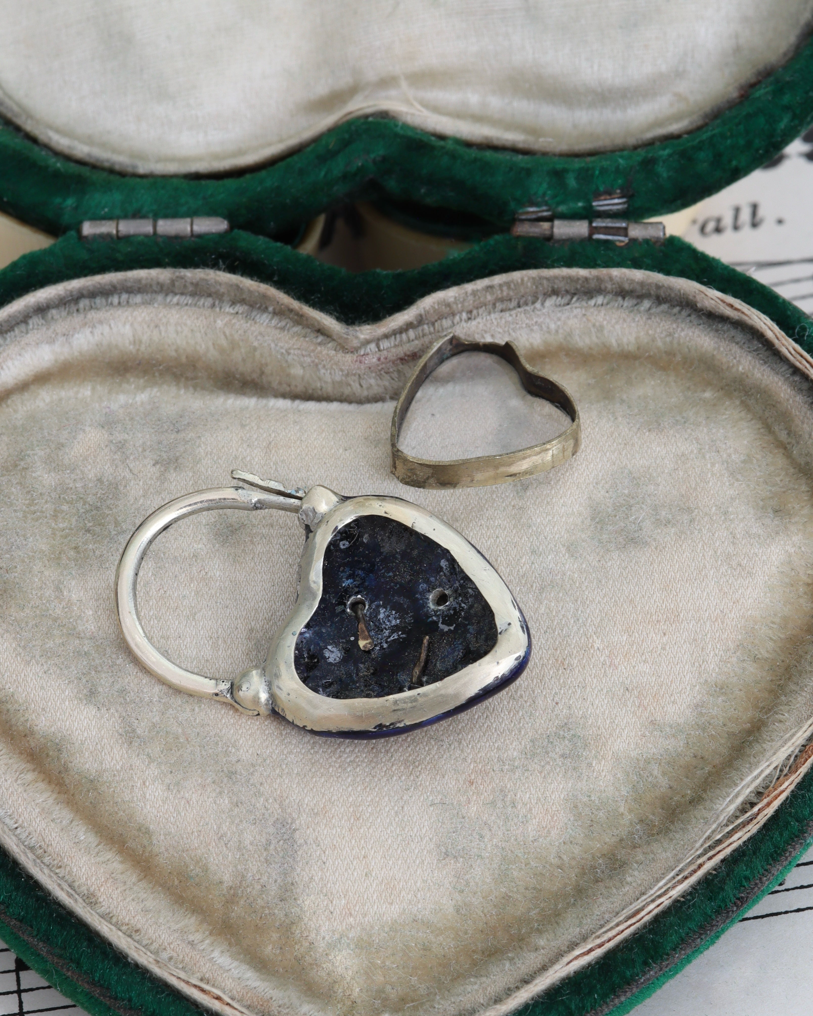 Victorian Blue Enamel Heart Padlock with Glass Compartment
