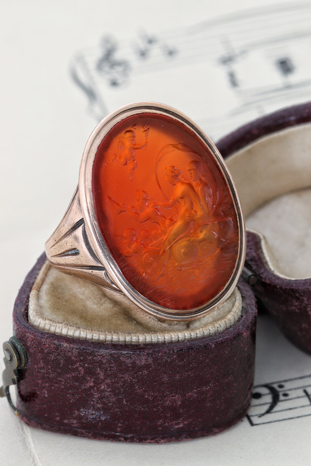 Georgian 9ct Rose Gold Carved Carnelian Intaglio Ring