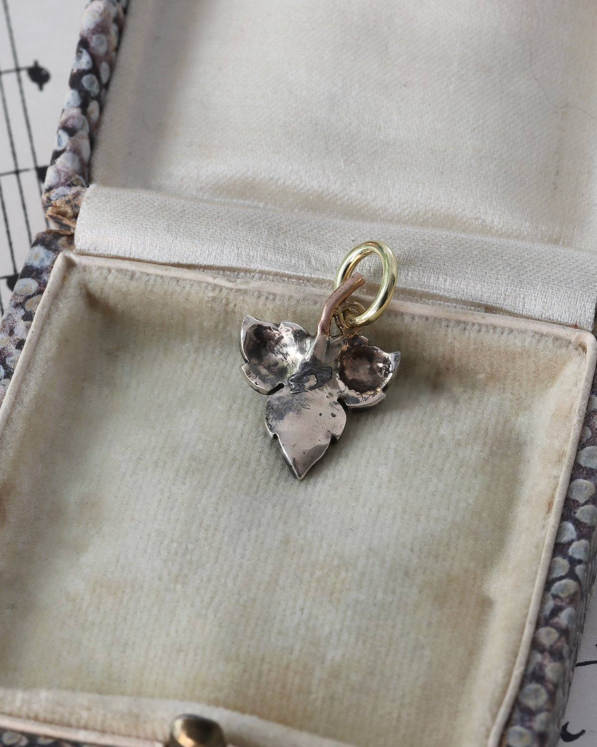 Victorian Turquoise Leaf Charm in Silver and Rose Gold
