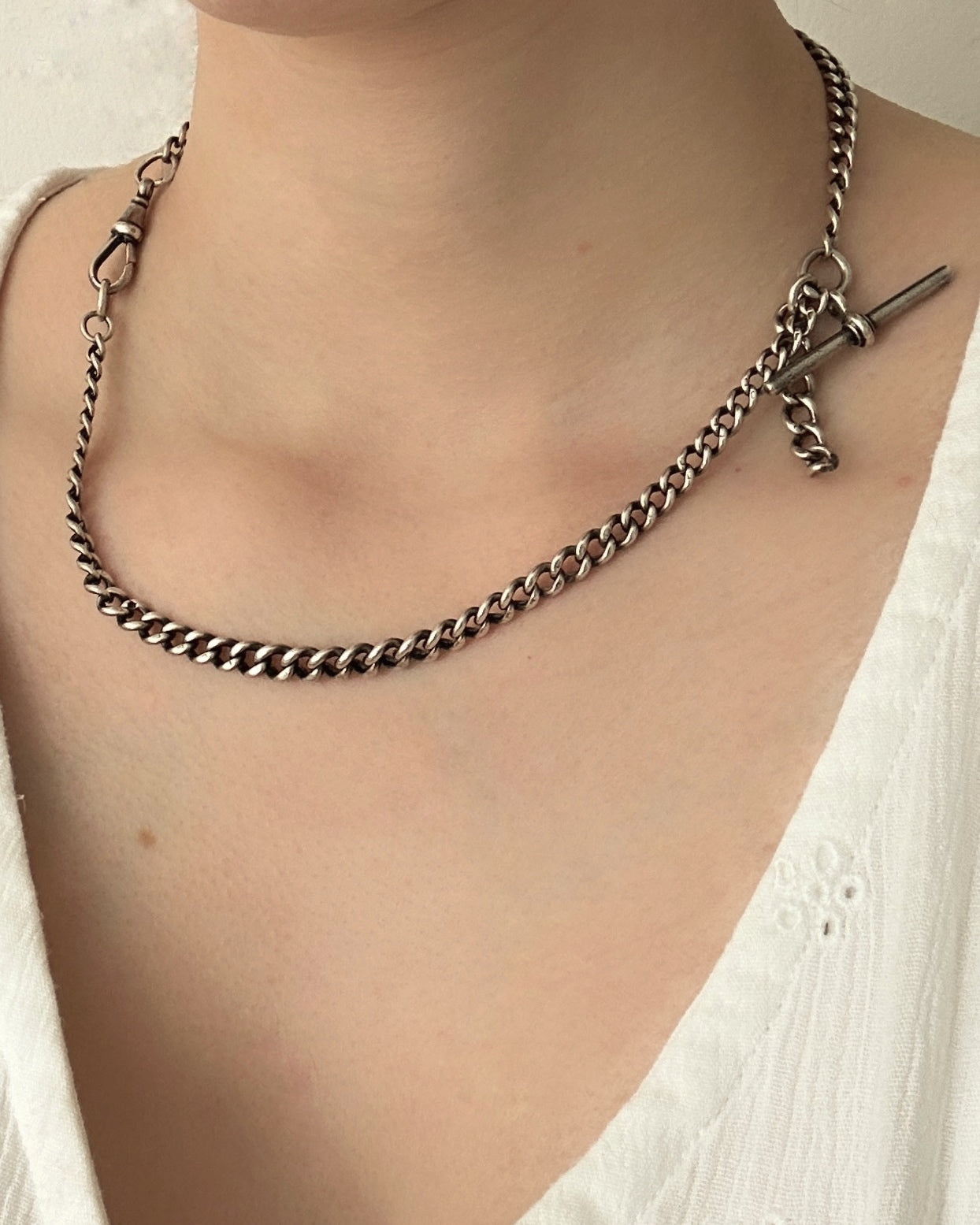 Victorian Sterling Silver Graduated Curb Link Watch Chain
