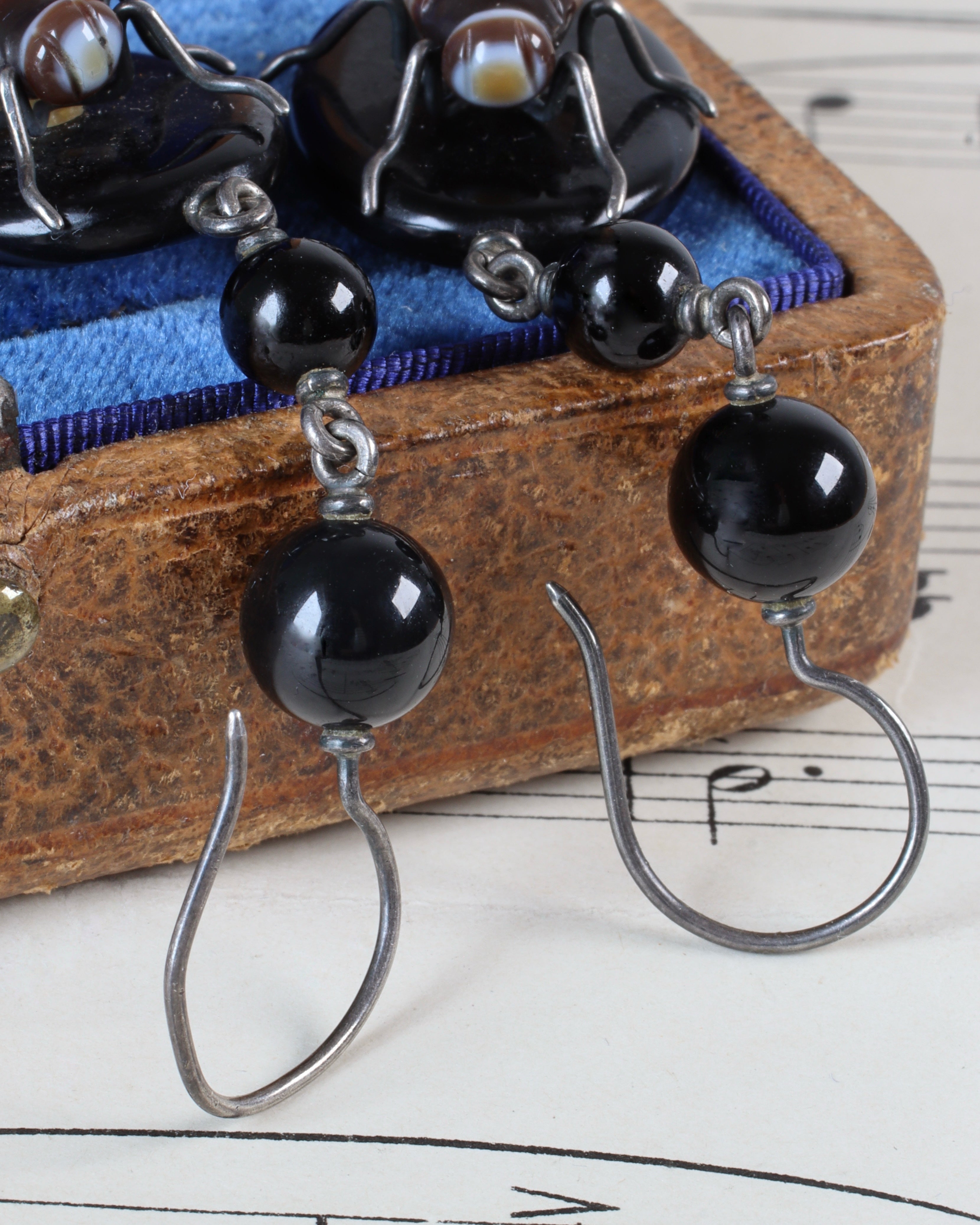 Victorian Silver Banded Agate Fly Earrings