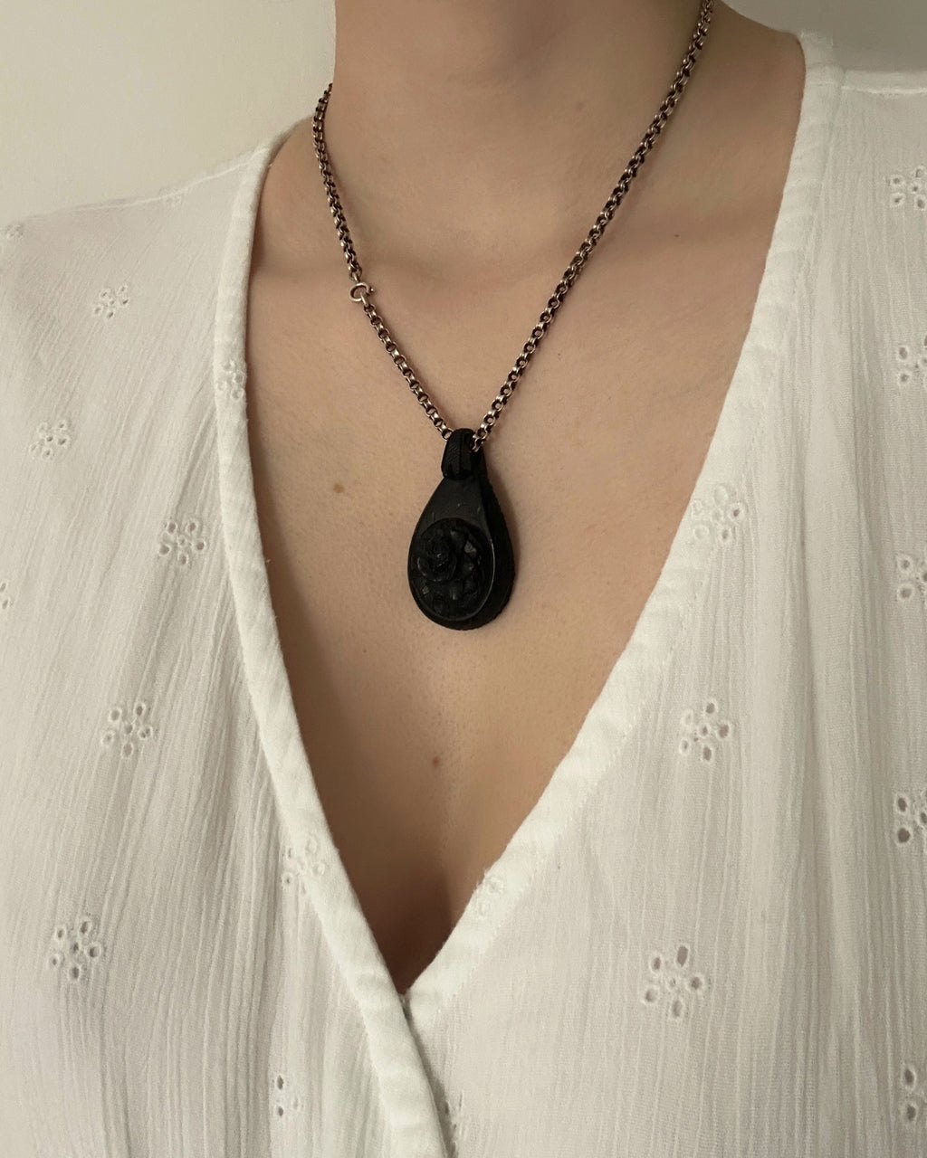 Victorian Whitby Jet Carved Teardrop Mourning Pendant