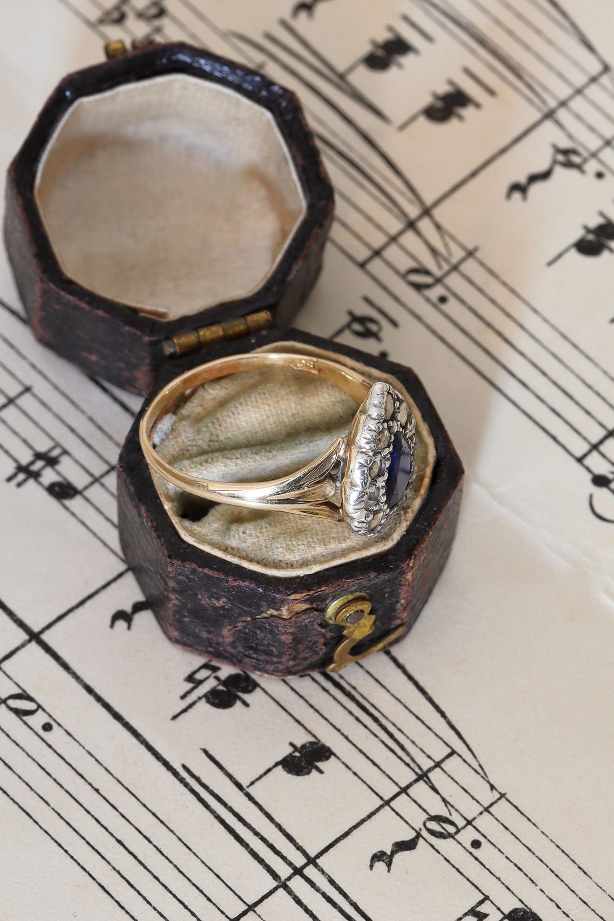 Georgian-Inspired 15ct Gold Rose Cut Diamond and Sapphire Teardrop Ring