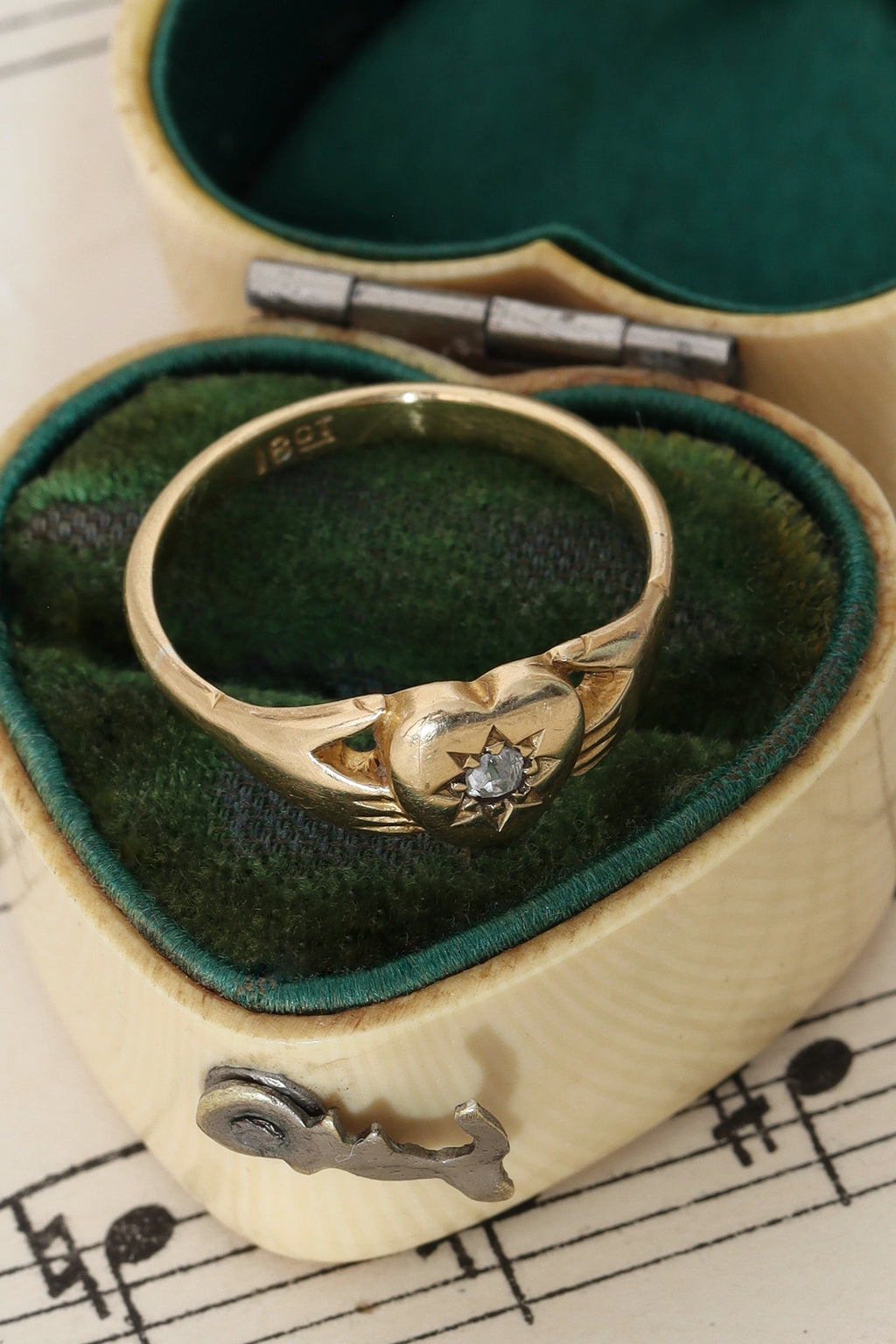 Victorian 18ct Yellow Gold and Diamond Claddagh Ring