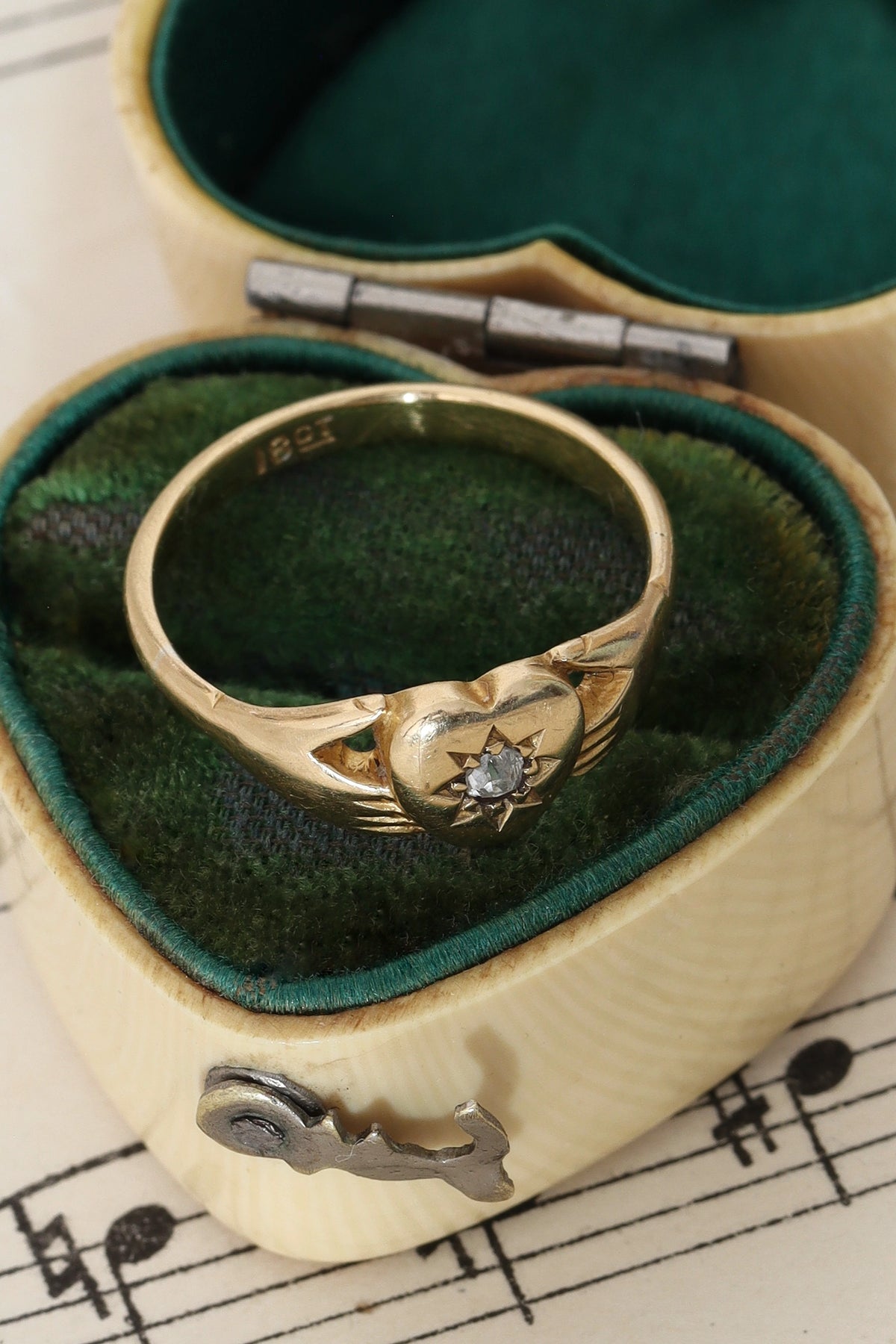 Victorian 18ct Yellow Gold and Diamond Claddagh Ring