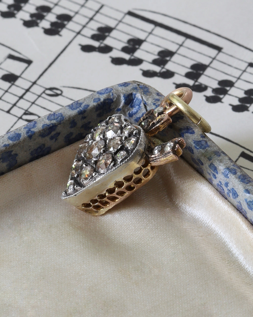 Two Victorian Silver Witches' Heart Charms with Rose Cut Diamonds