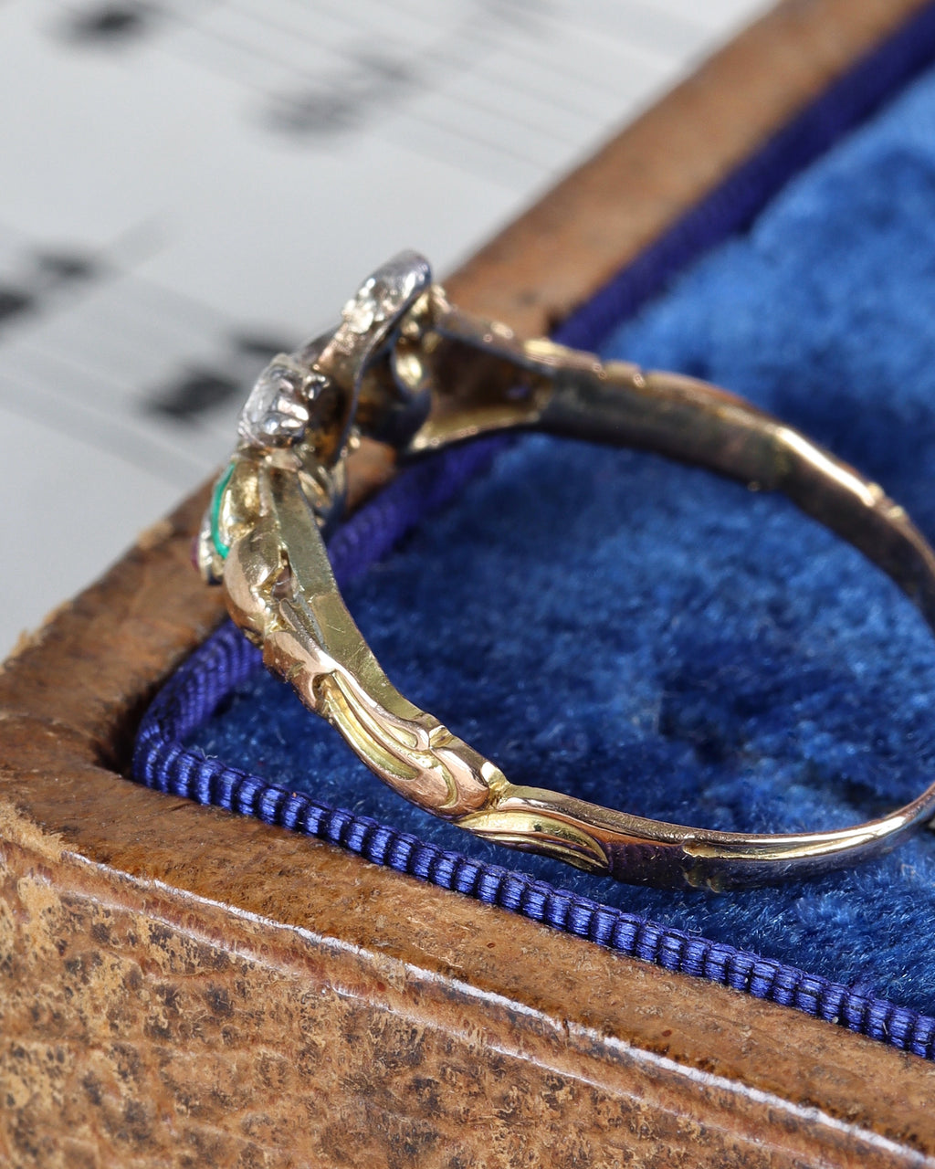 Rare Georgian Giardinetti Ring with Rose Cut Diamonds, Emerald & Rubies