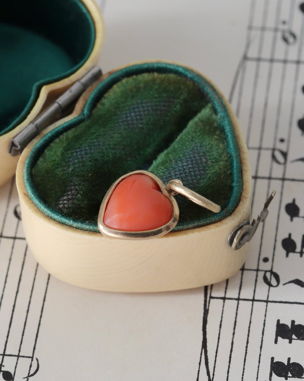 Antique Carved Coral Heart Charm in 18ct Yellow Gold