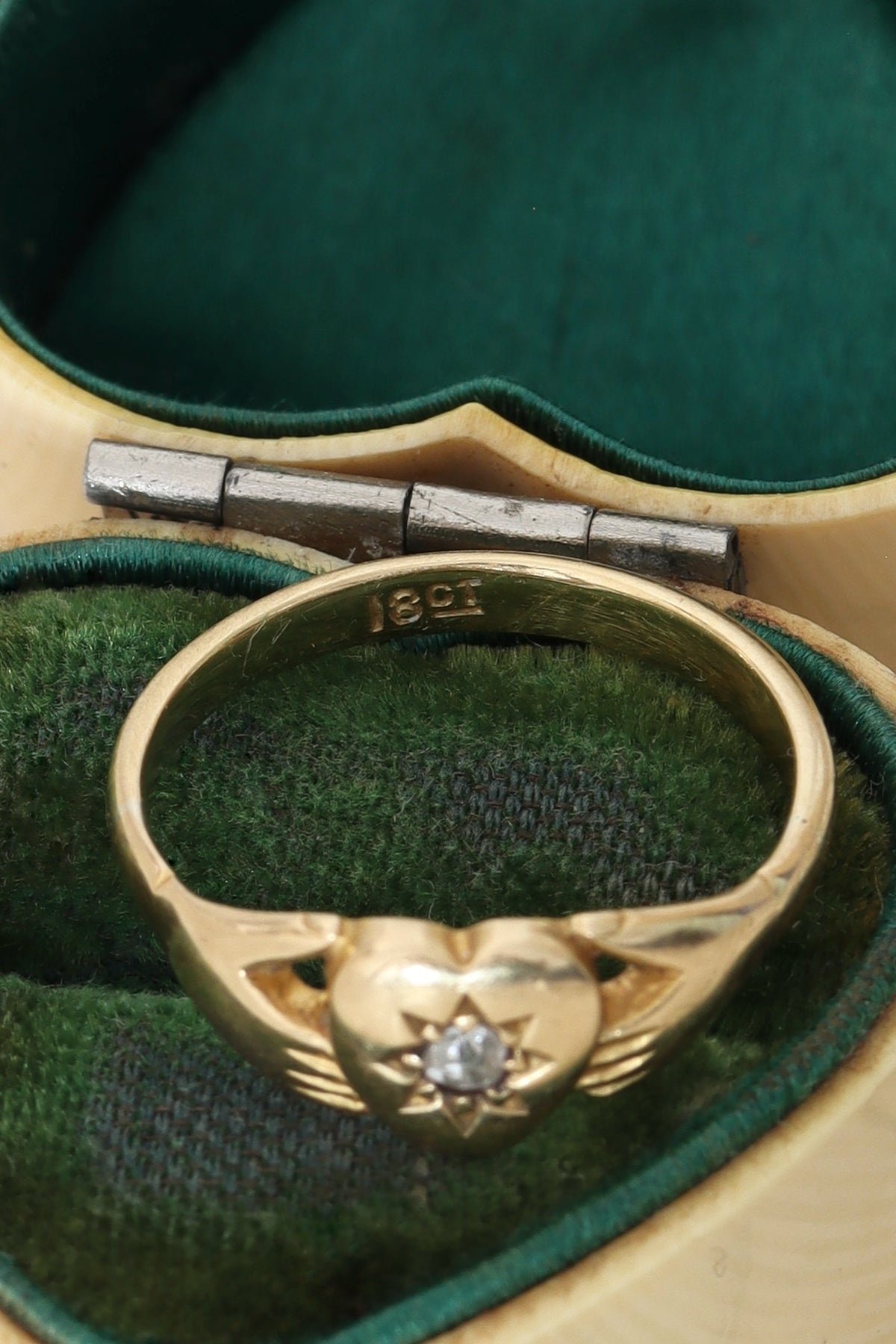 Victorian 18ct Yellow Gold and Diamond Claddagh Ring