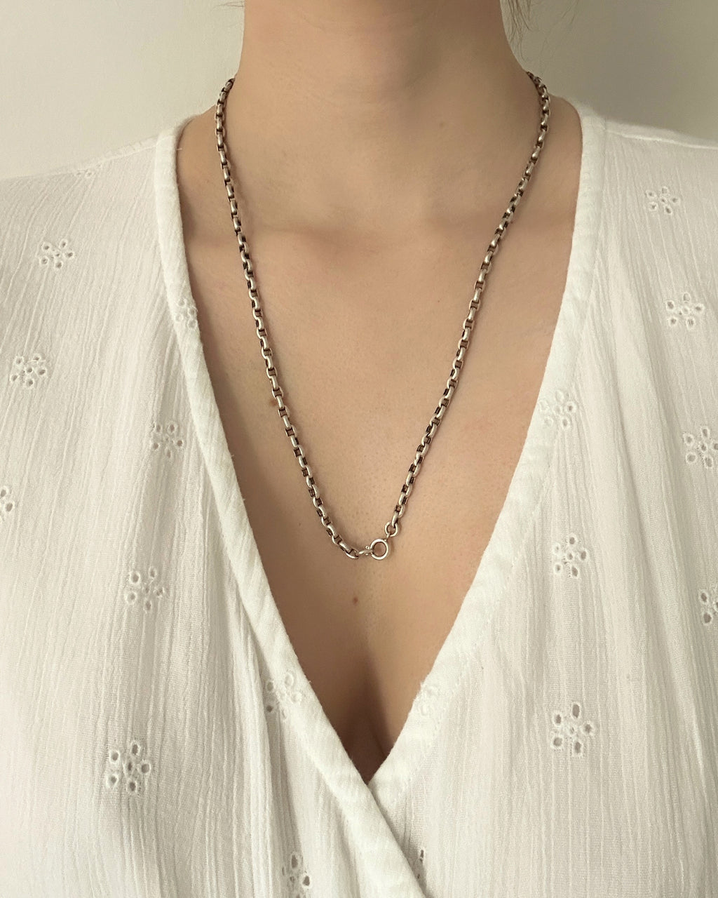 Victorian Sterling Silver Biker Link Chain with Bolt Clasp
