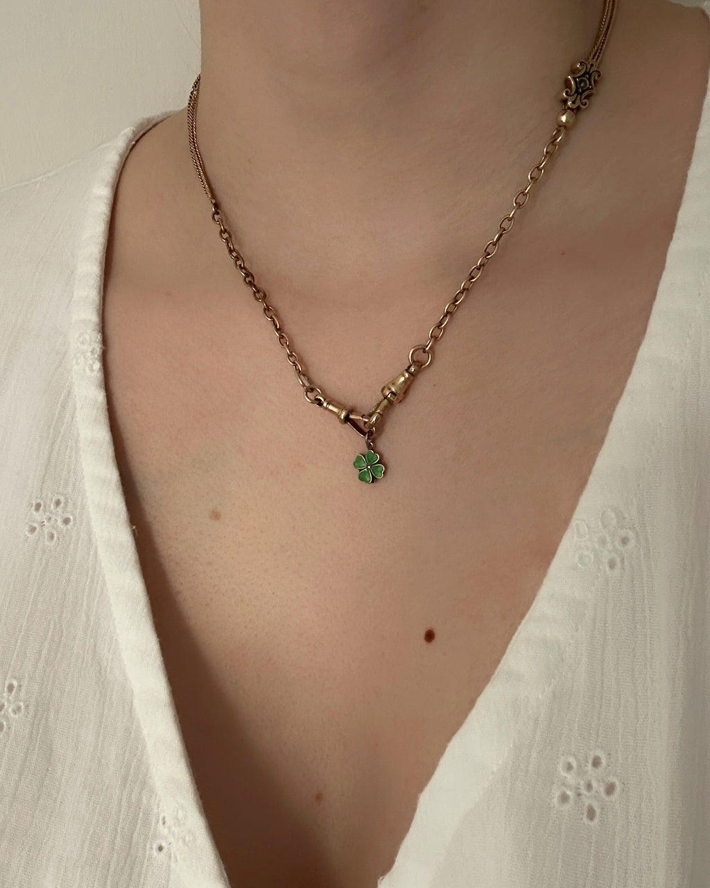 Continental Silver Green Enamel Four Leaf Clover Charm