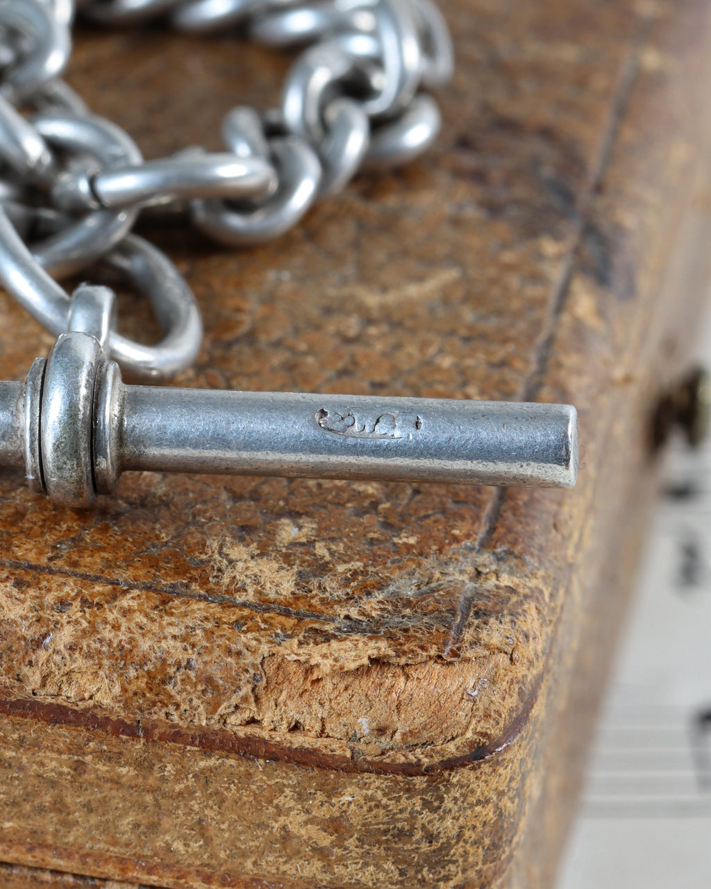 Victorian Silver Watch Chain with Double Dog Clip, T-Bar & Pendant Drop Links and Fob