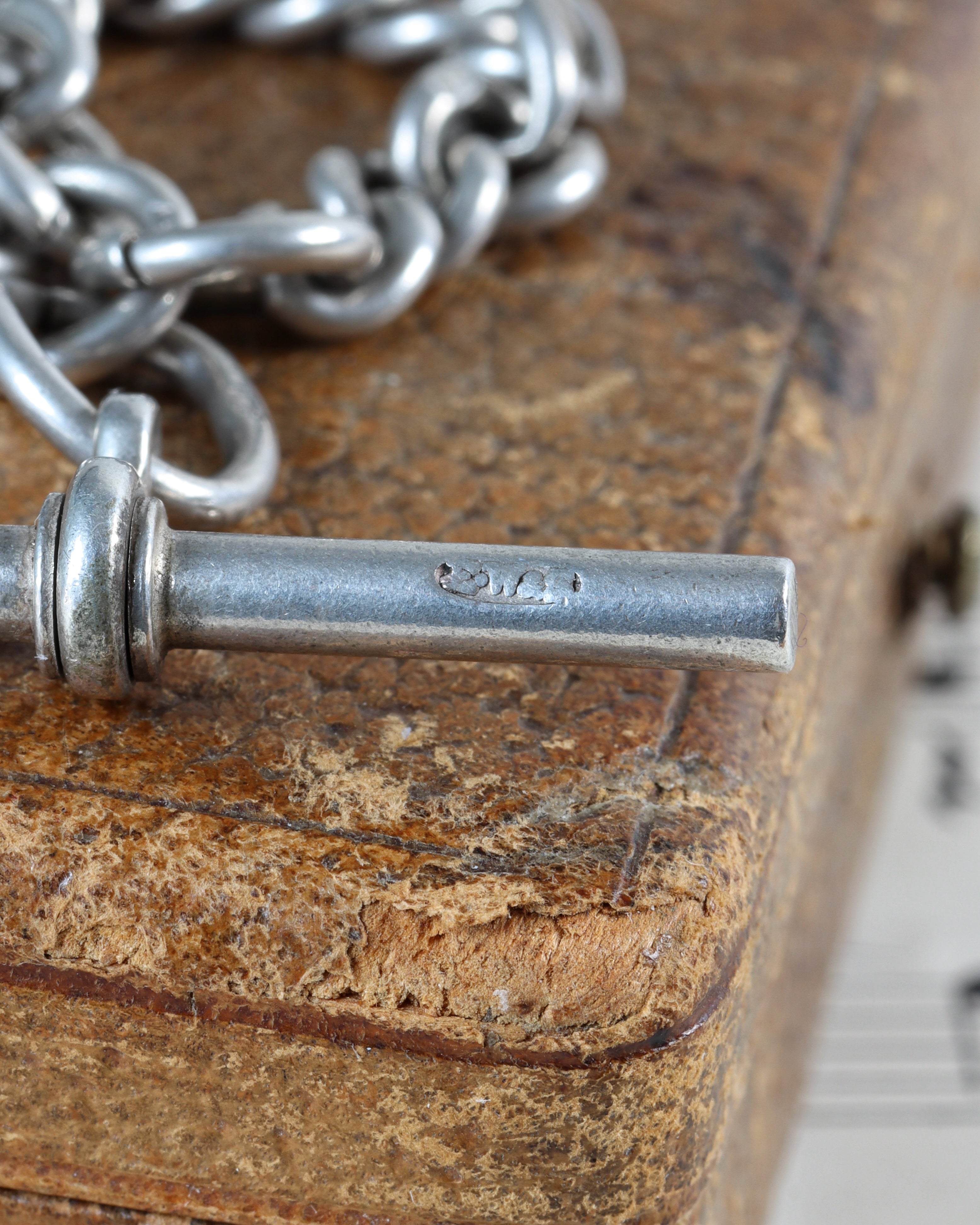 Victorian Silver Watch Chain with Double Dog Clip, T-Bar & Pendant Drop Links and Fob