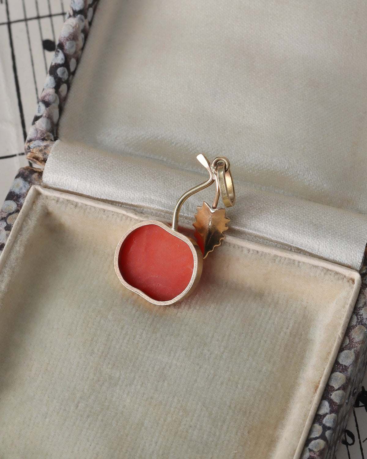 Vintage Carved Coral Cherry Charm in 18ct Gold