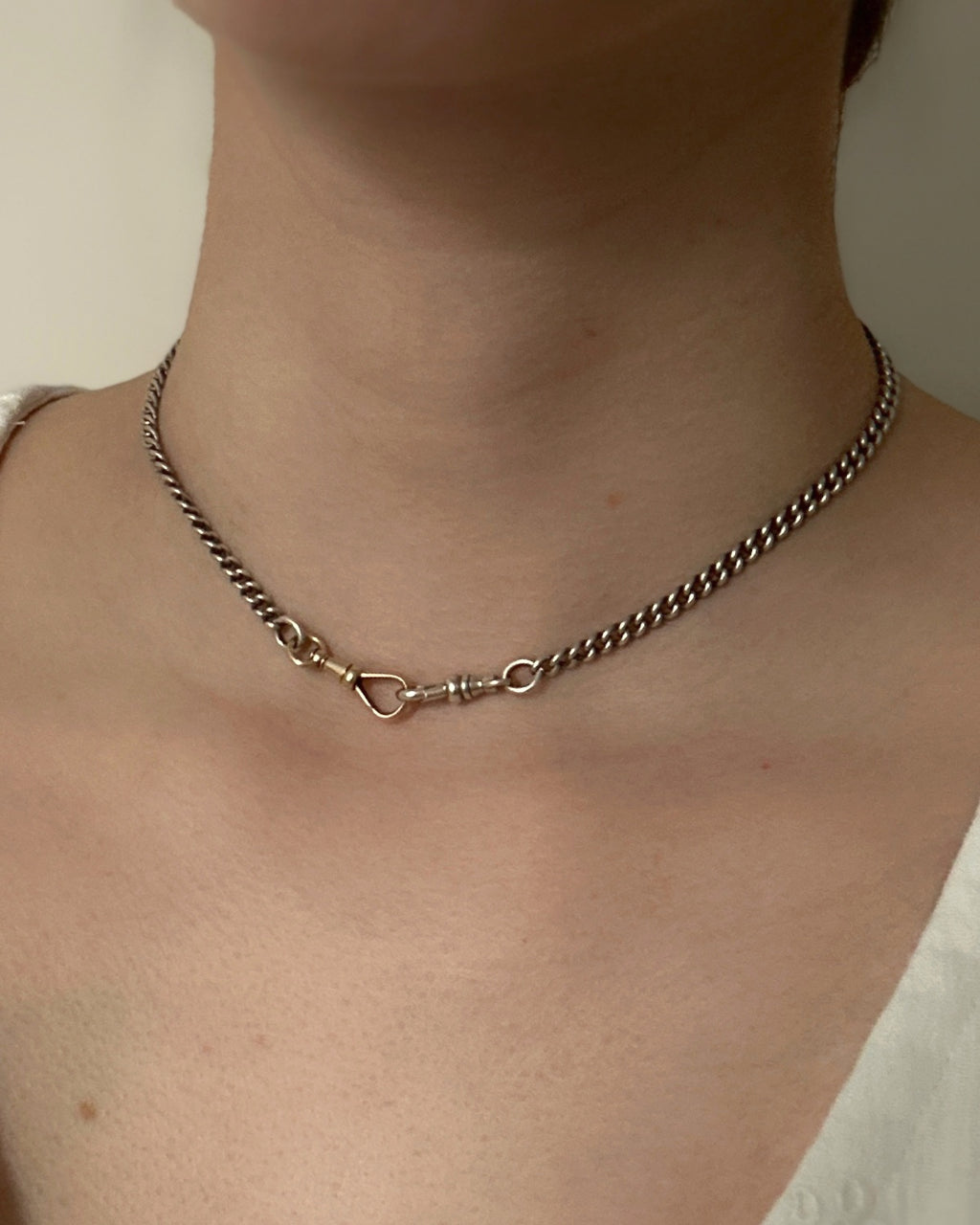 Victorian Silver Curb Link Chain with Silver & 14ct Gold Dog Clips
