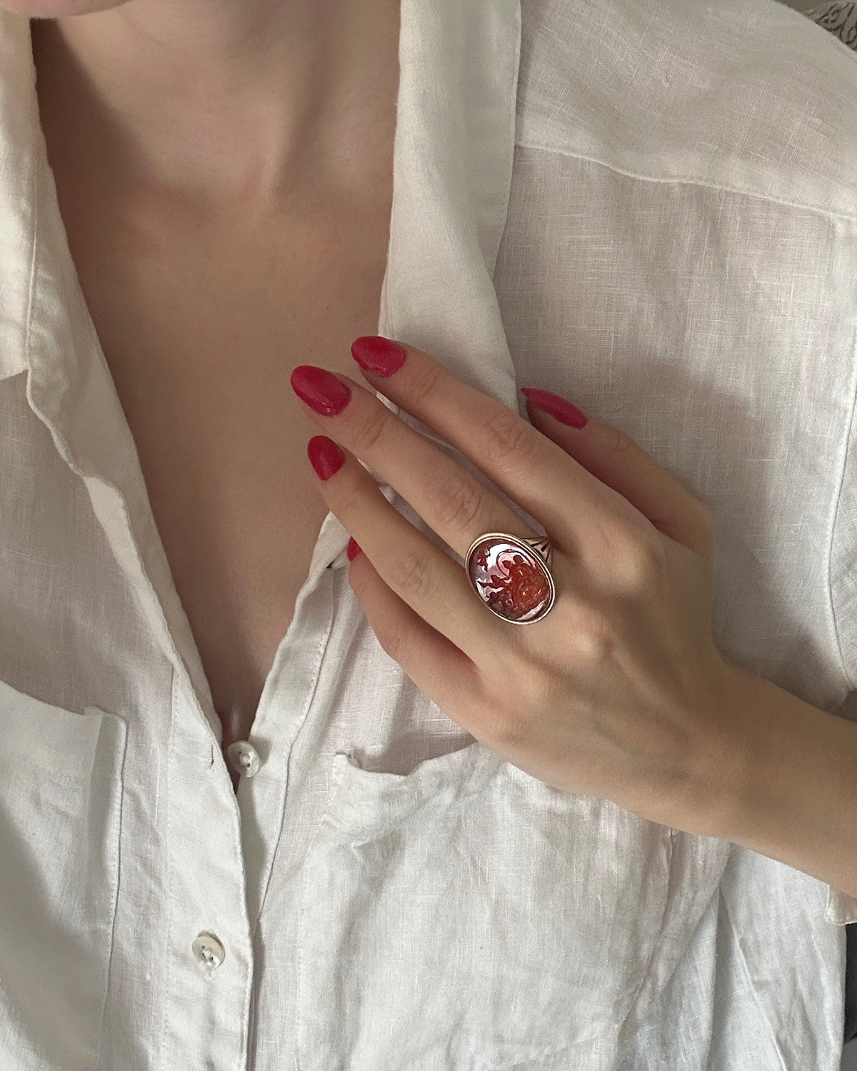 Georgian 9ct Rose Gold Carved Carnelian Intaglio Ring