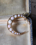Edwardian 9ct Yellow Gold Opal and Diamond Crescent Moon Pendant