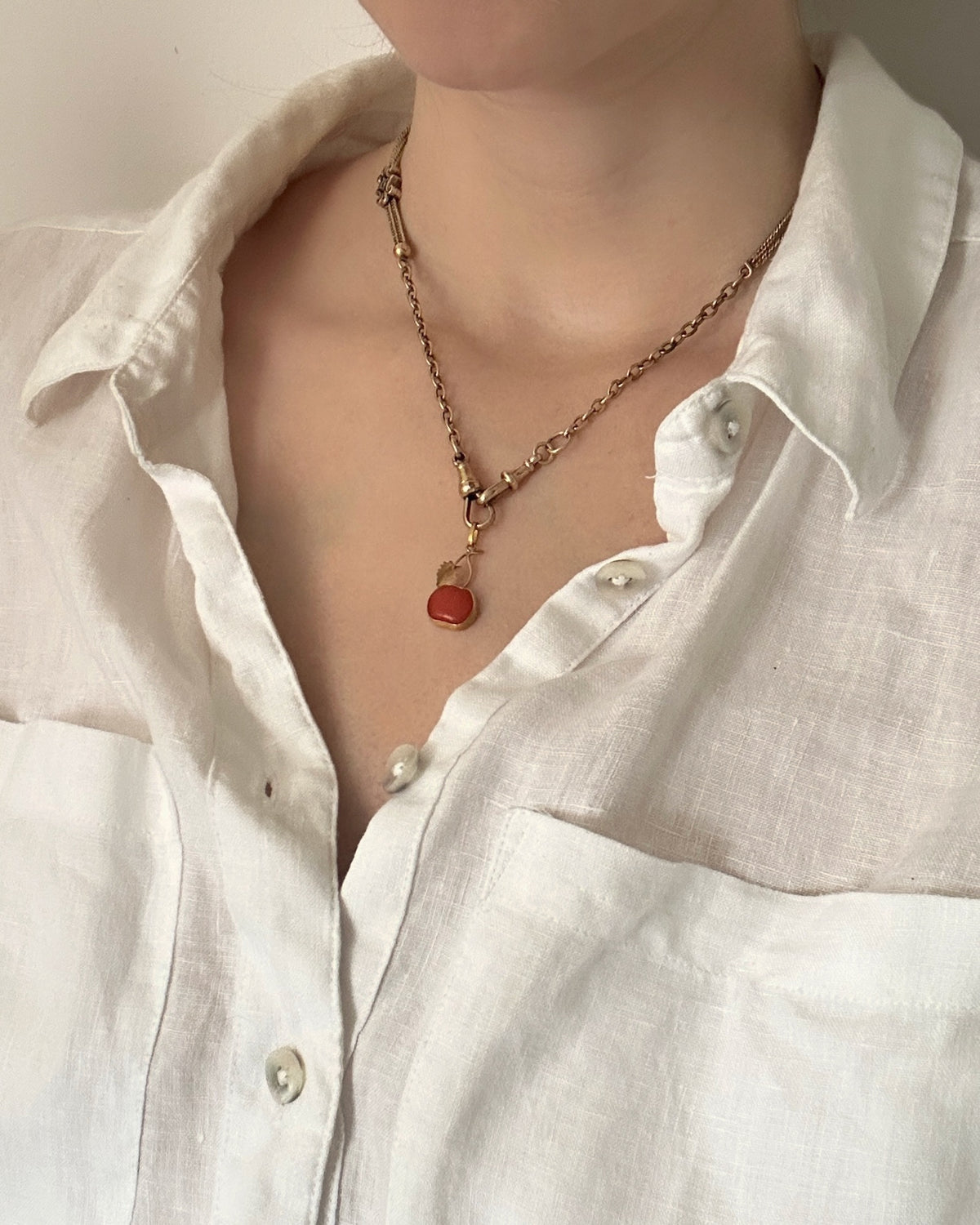 Vintage Carved Coral Cherry Charm in 18ct Gold