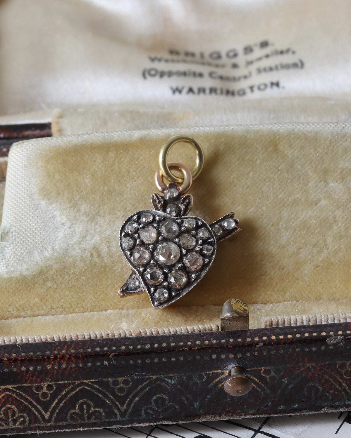 Two Victorian Silver Witches' Heart Charms with Rose Cut Diamonds