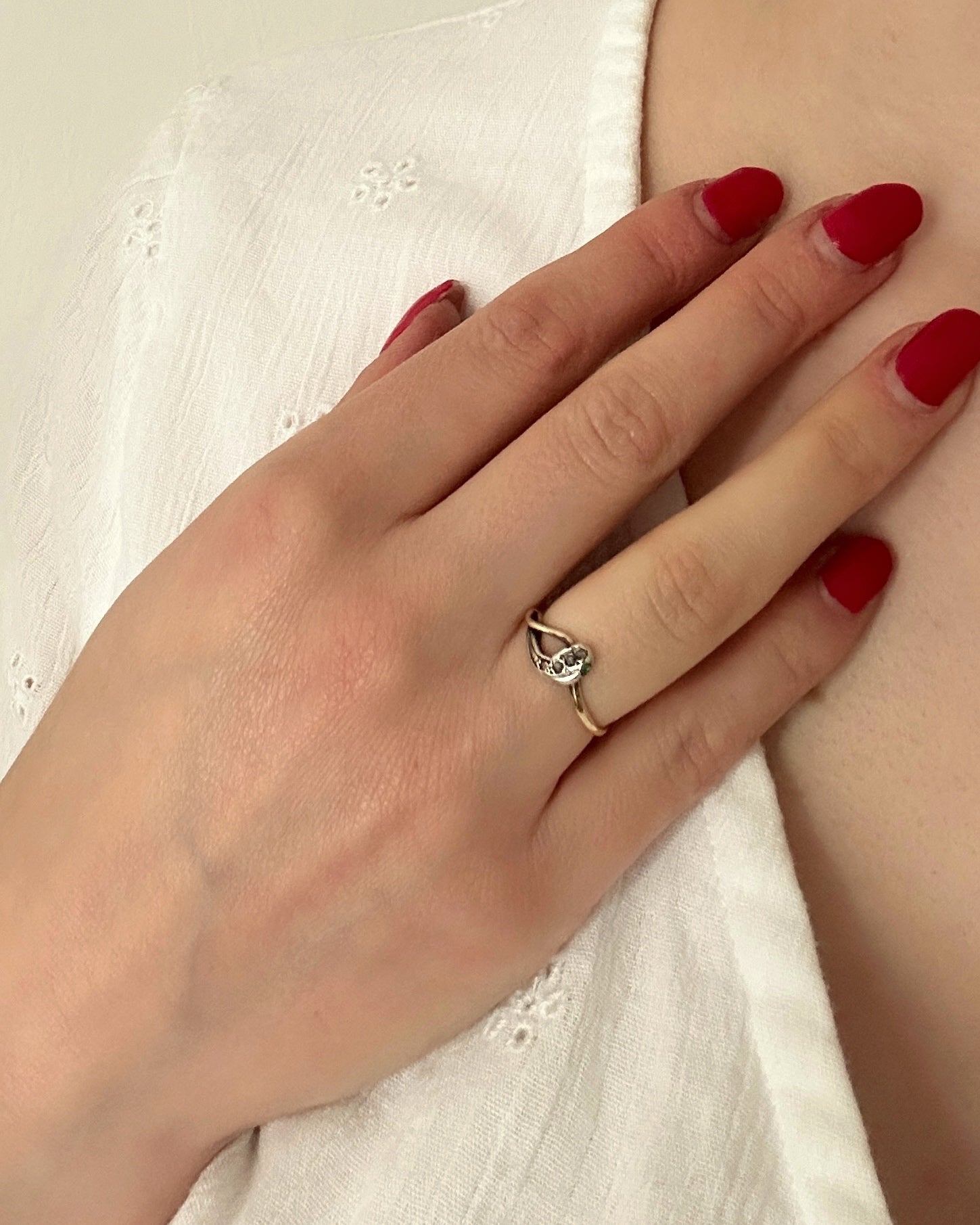 Victorian Snake Ring with Diamond Head & Emerald Eyes
