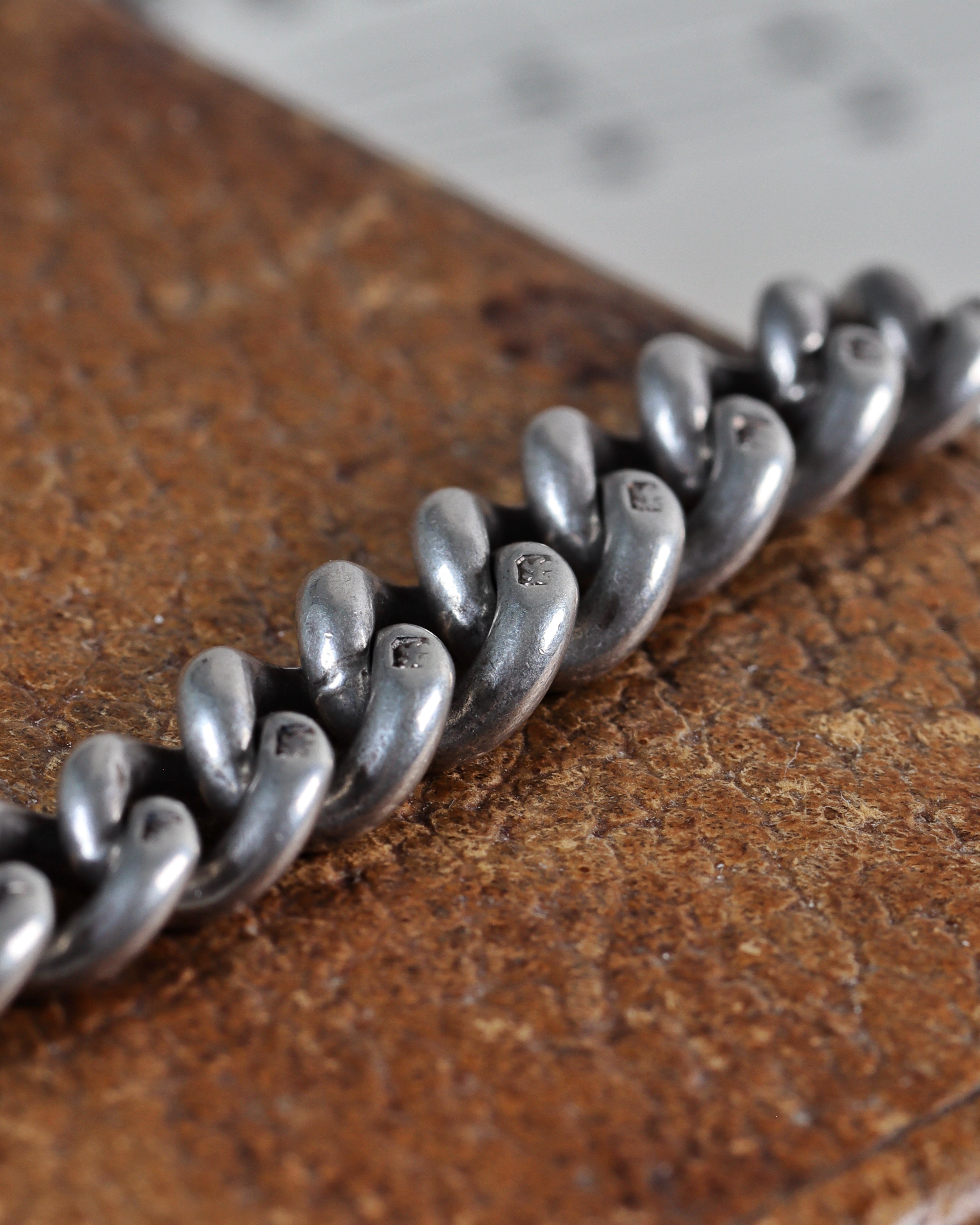Victorian Sterling Silver Graduated Curb Link Watch Chain with T-Bar & Dog Clip