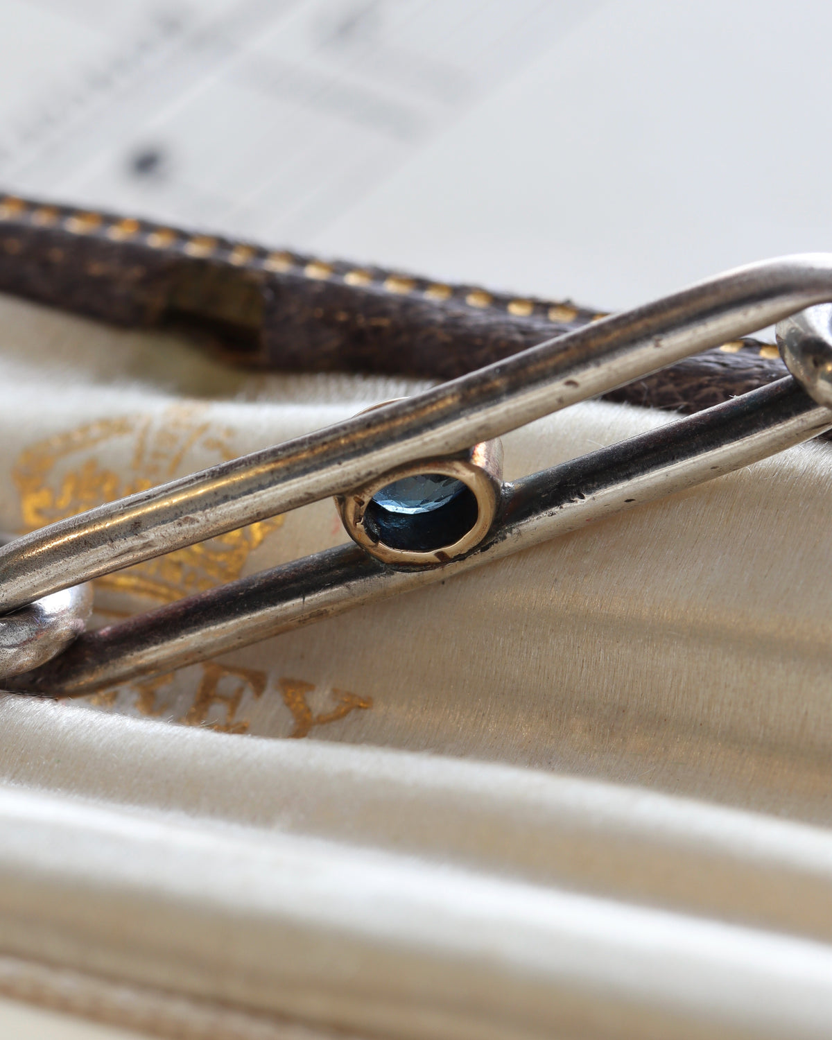 Antique Trombone Link Extender with Faceted Sapphire & Silver Swivel Dog Clip
