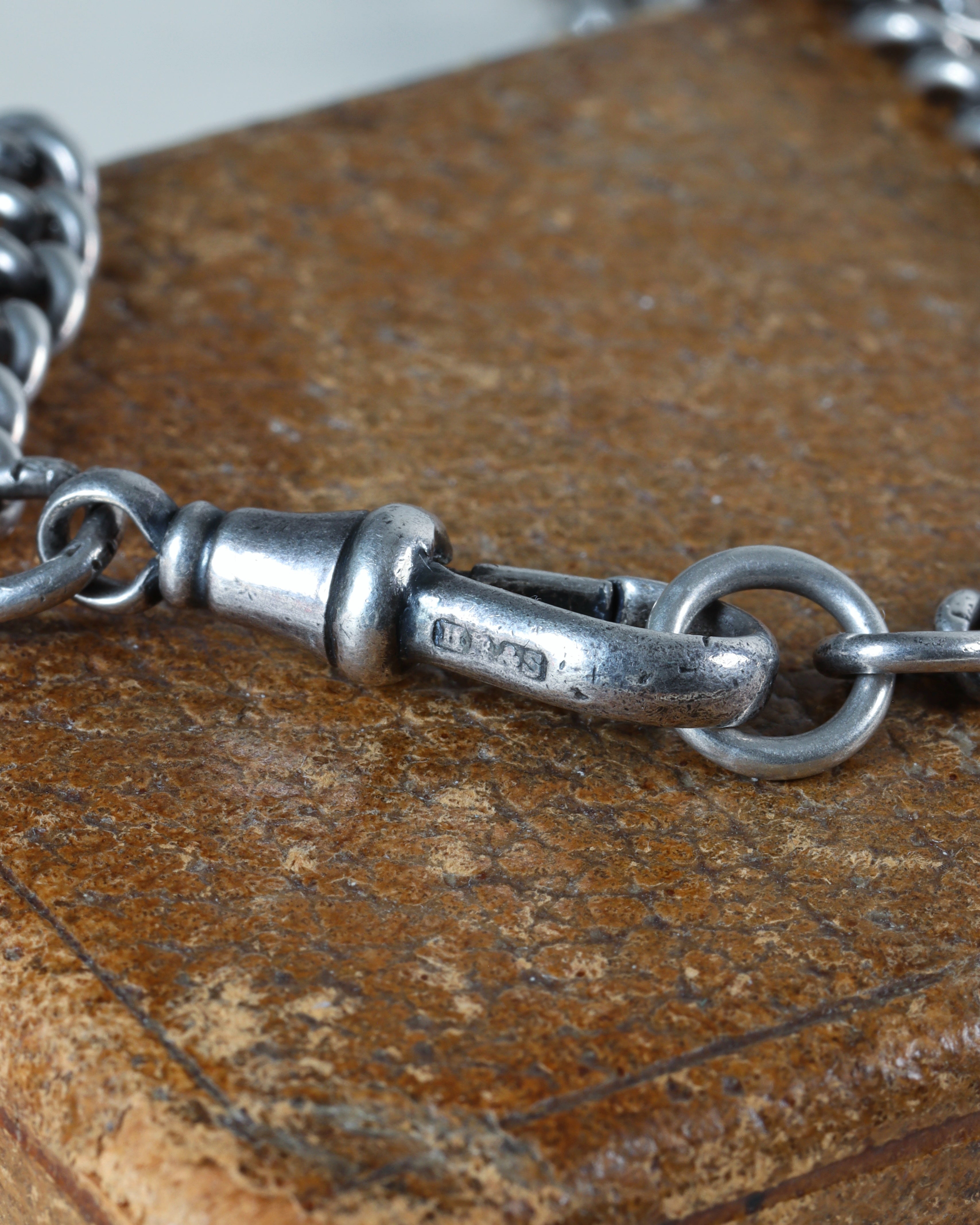 Victorian Sterling Silver Graduated Curb Link Watch Chain