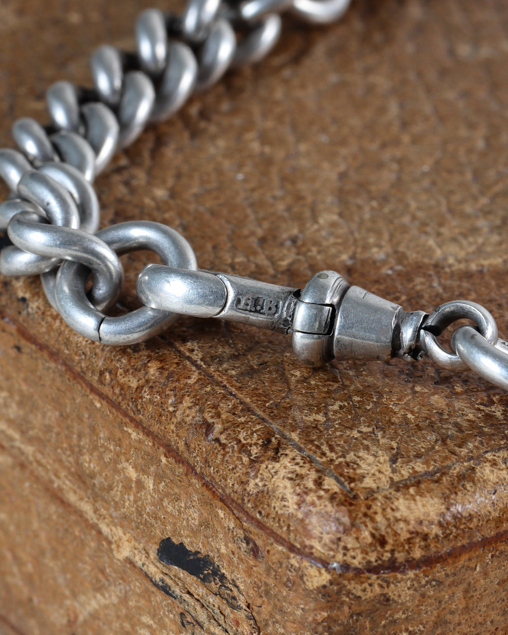 Victorian Sterling Silver Graduated Curb Link Watch Chain with T-Bar & Dog Clip