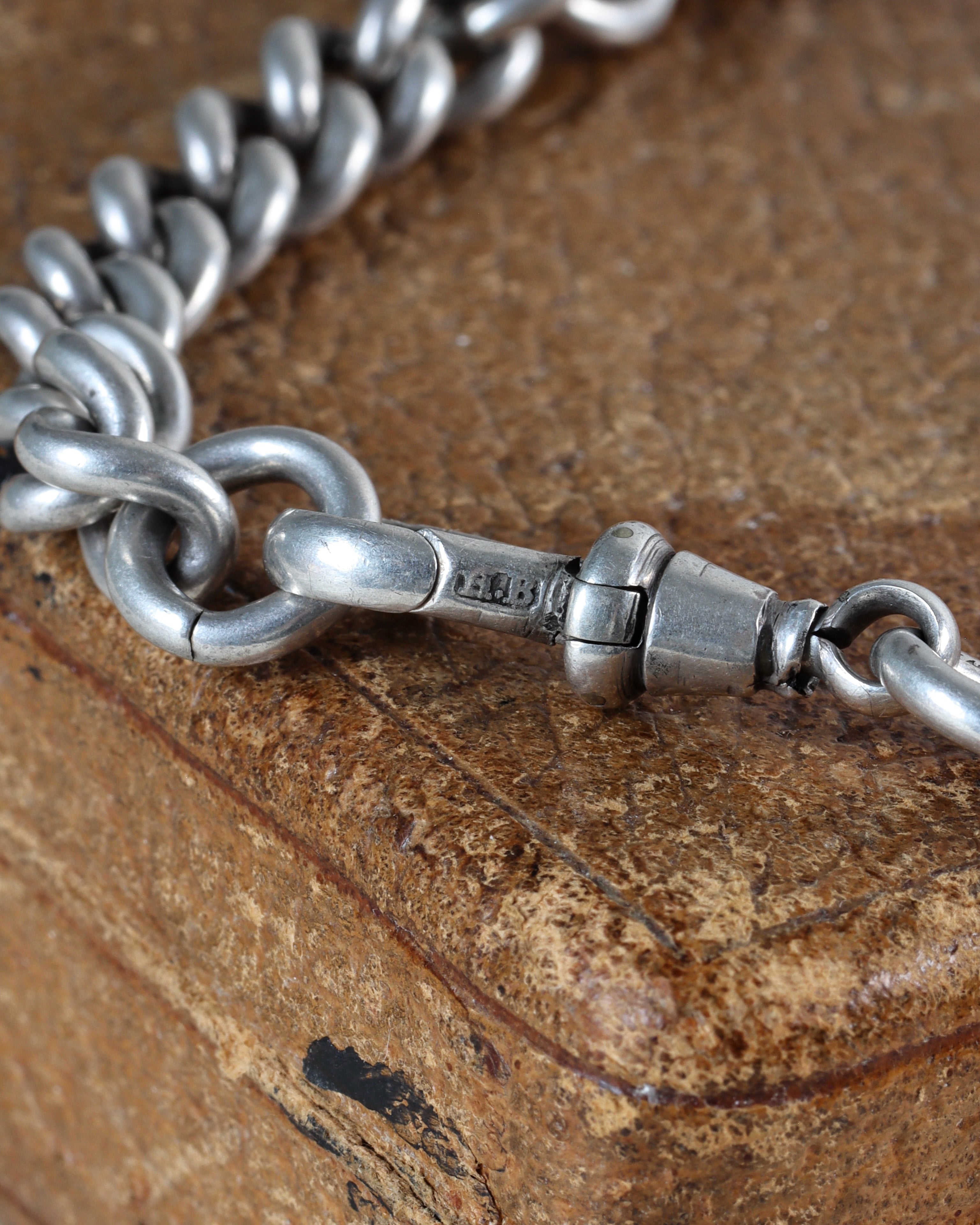 Victorian Sterling Silver Graduated Curb Link Watch Chain with T-Bar & Dog Clip