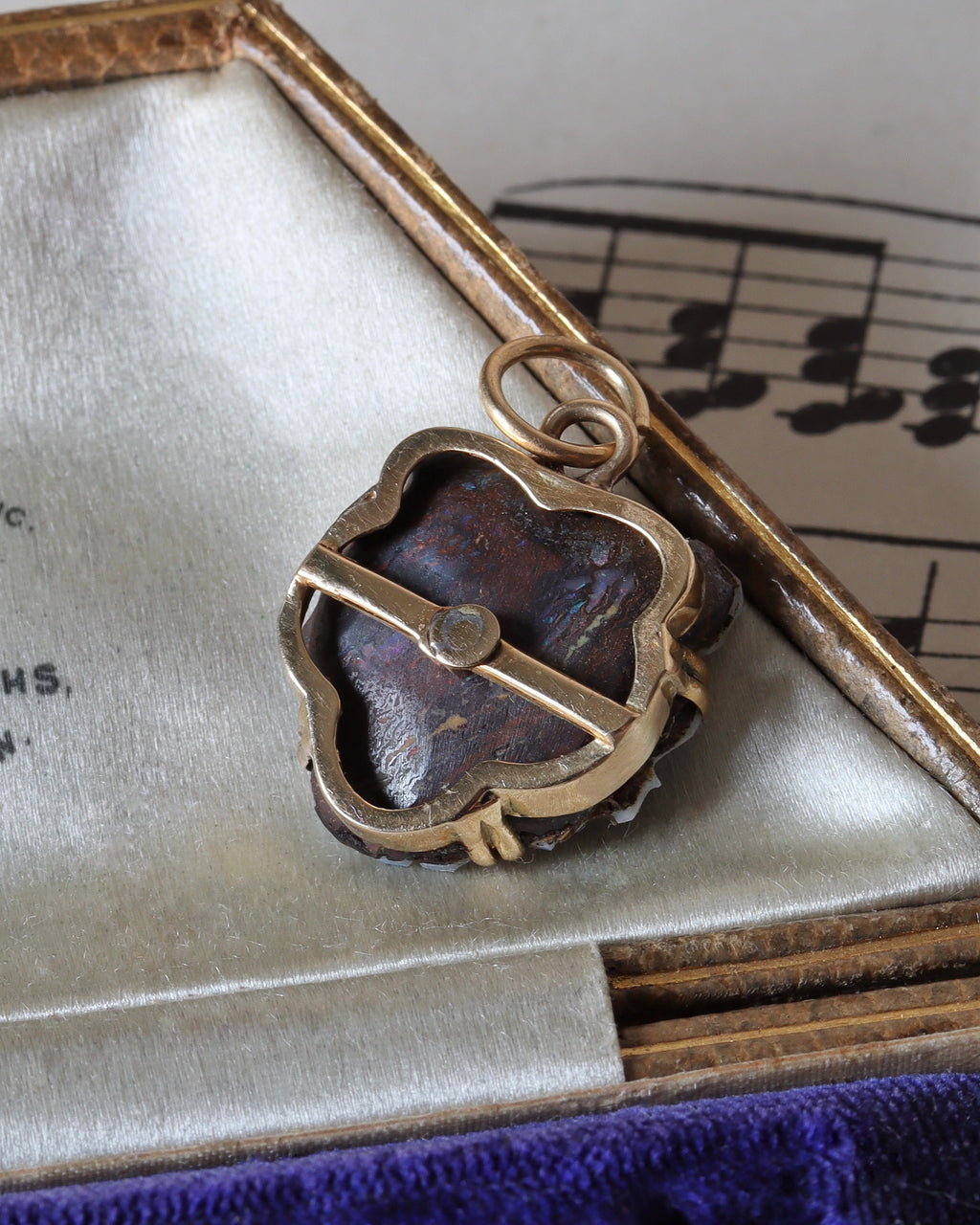 Late Victorian Carved Opal Pansy Charm with Diamond in 14ct Yellow Gold