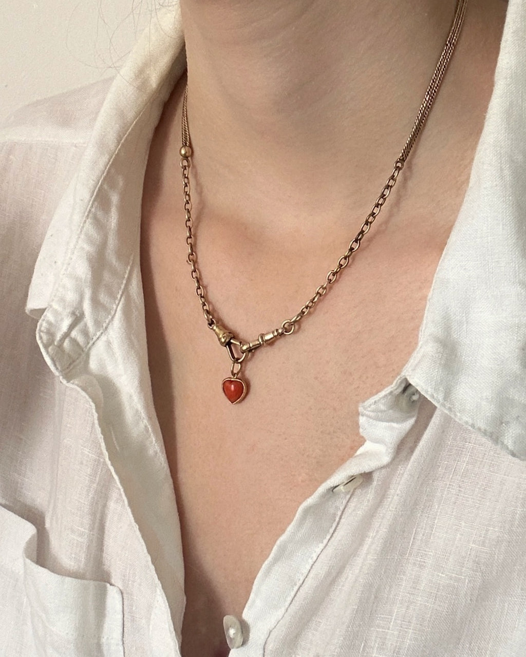 Antique Carved Coral Heart Charm in 18ct Yellow Gold