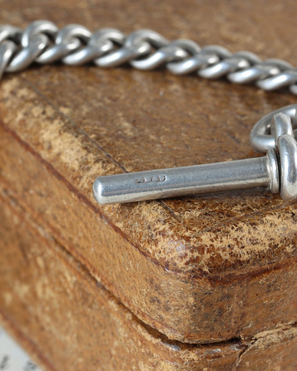 Victorian Sterling Silver Graduated Curb Link Watch Chain with Swivel T-Bar & Dog Clips