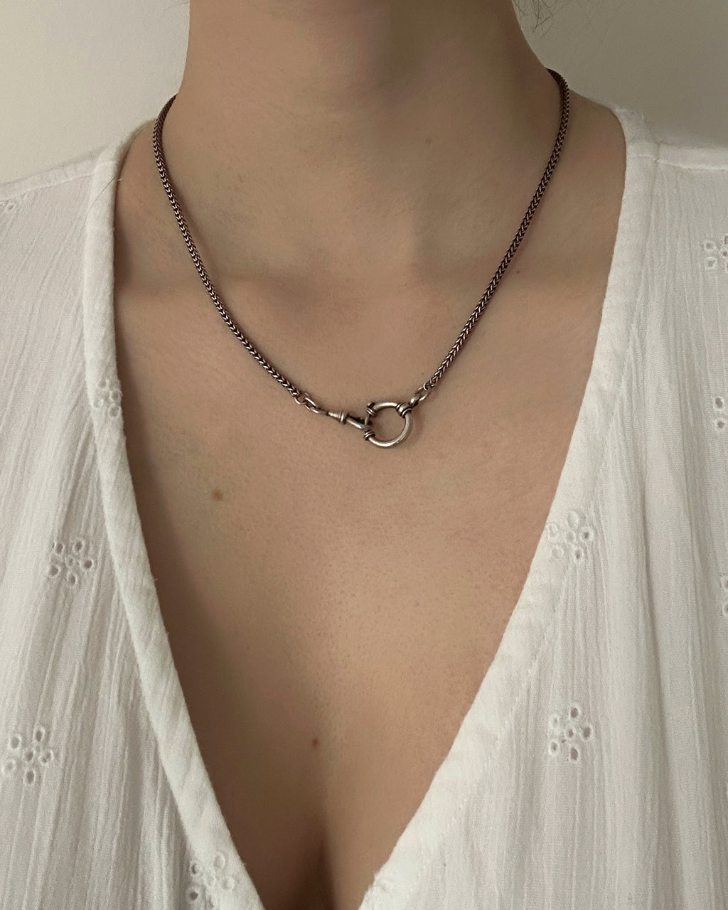 Antique Continental Silver Chain with Bolt Clasp & Dog Clip