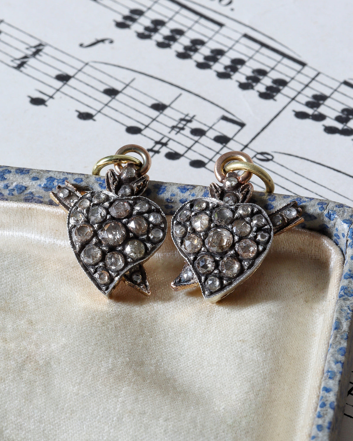 Two Victorian Silver Witches' Heart Charms with Rose Cut Diamonds