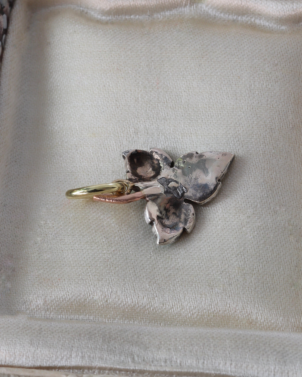 Victorian Turquoise Leaf Charm in Silver and Rose Gold