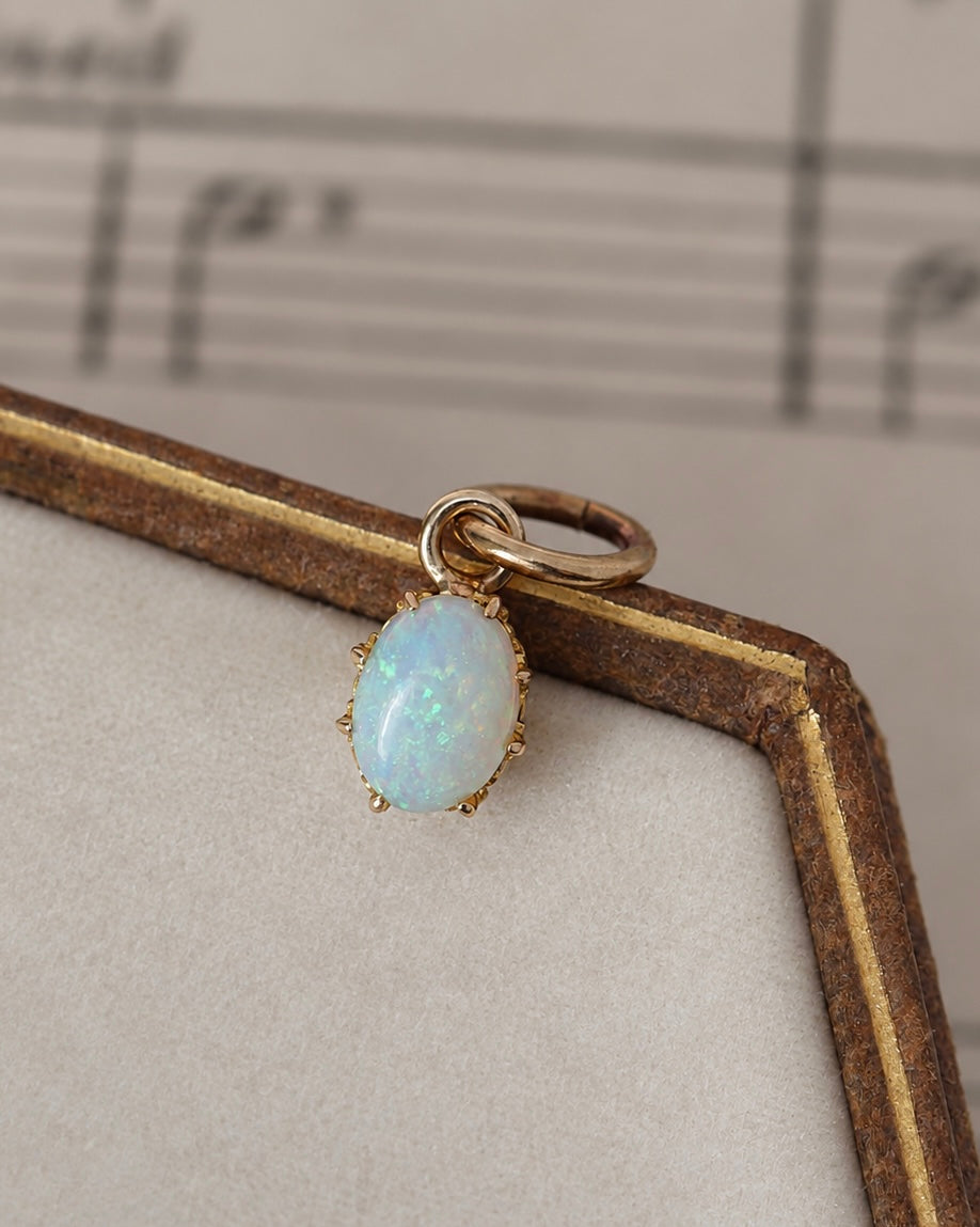 Two Tiny Victorian Opal Charms in 9ct Yellow Gold Settings