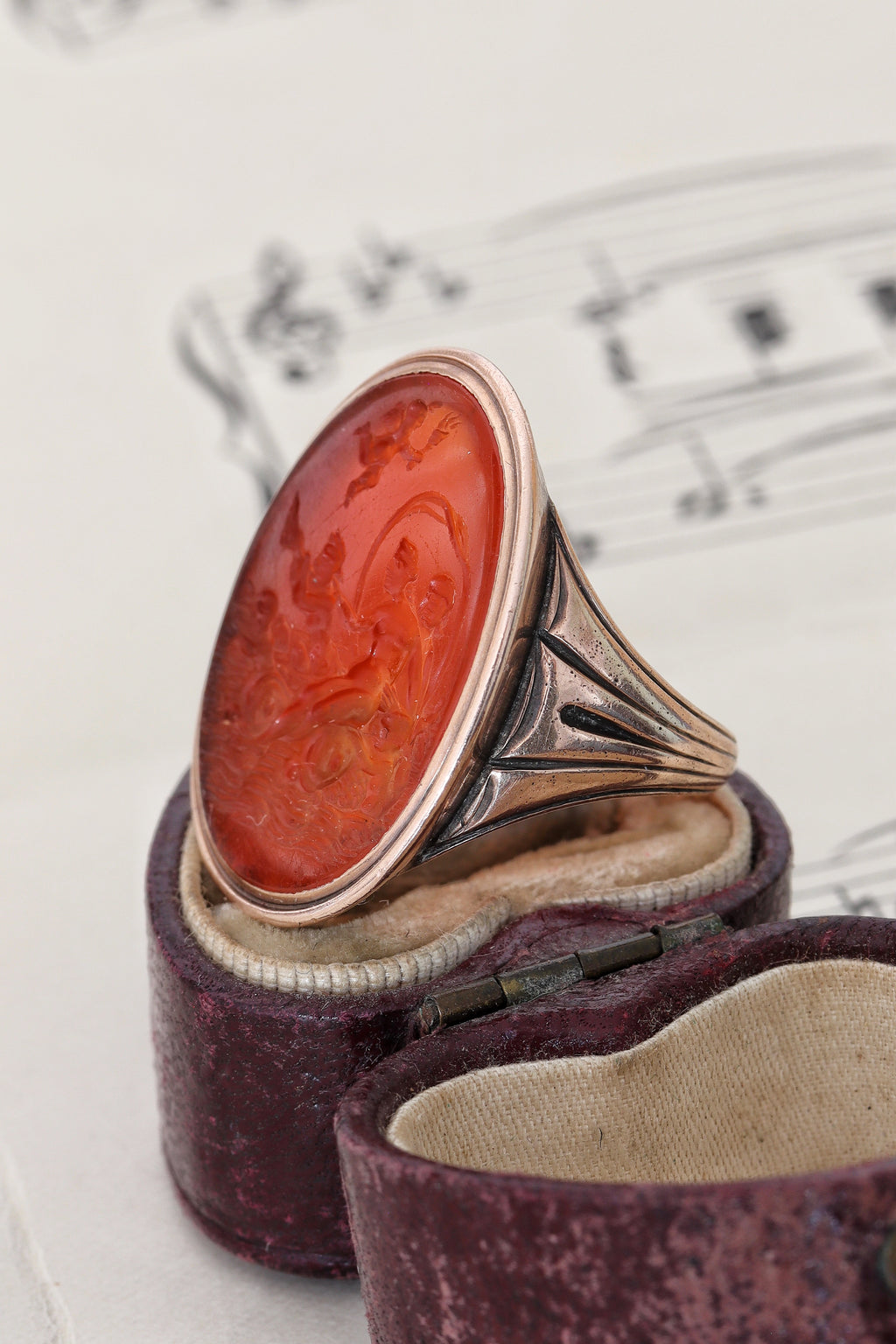 Georgian 9ct Rose Gold Carved Carnelian Intaglio Ring