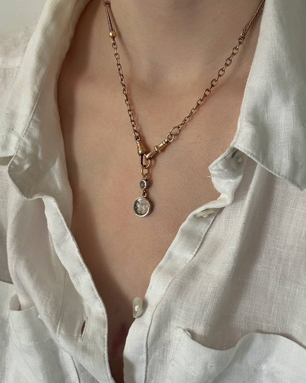 Victorian Conversion Iridescent Man in the Moon Charm with Old Mine Cut Diamond