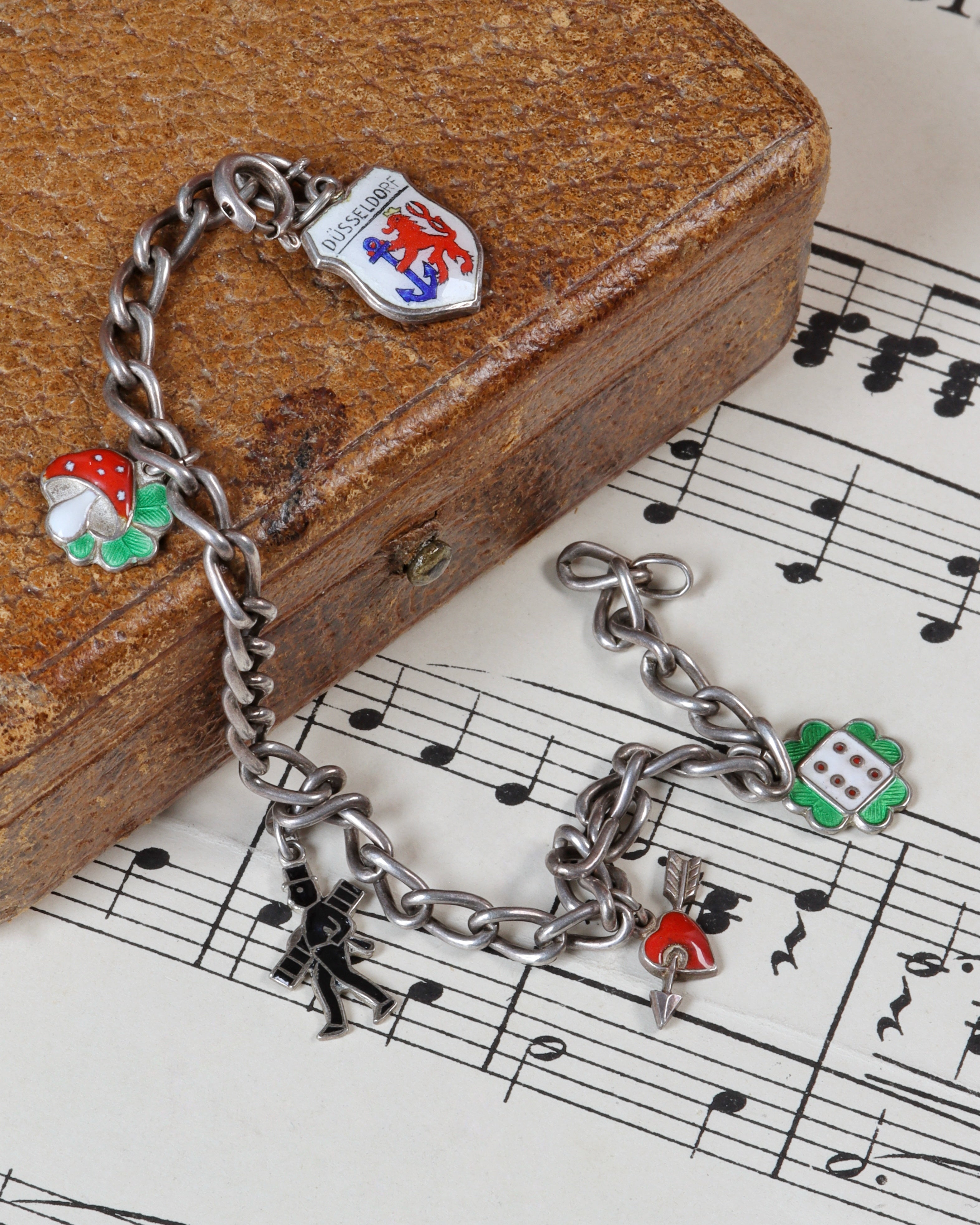 Vintage Continental Silver & Enamel Charm Bracelet