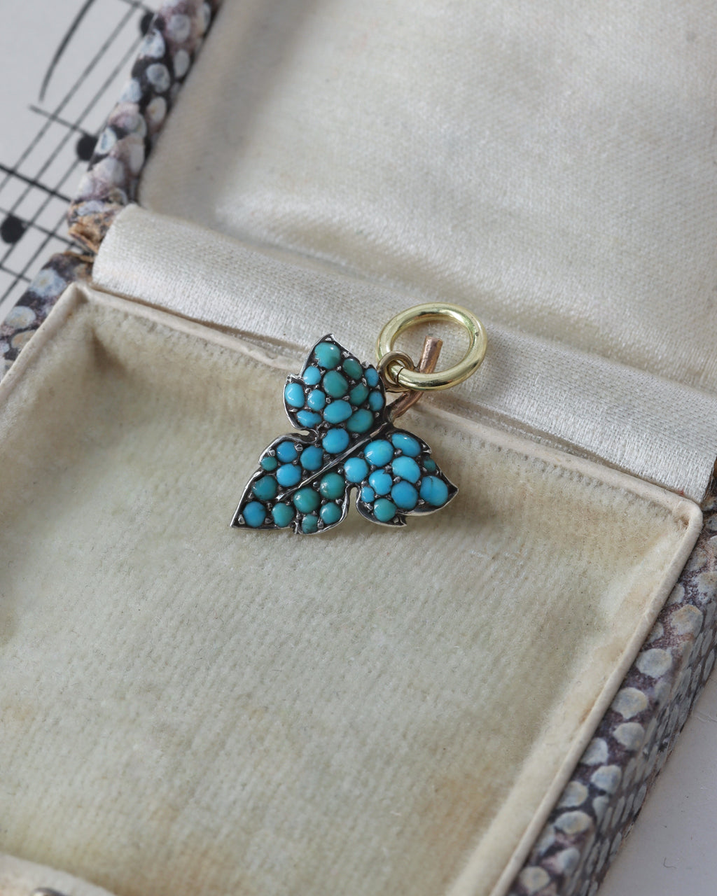 Victorian Turquoise Leaf Charm in Silver and Rose Gold
