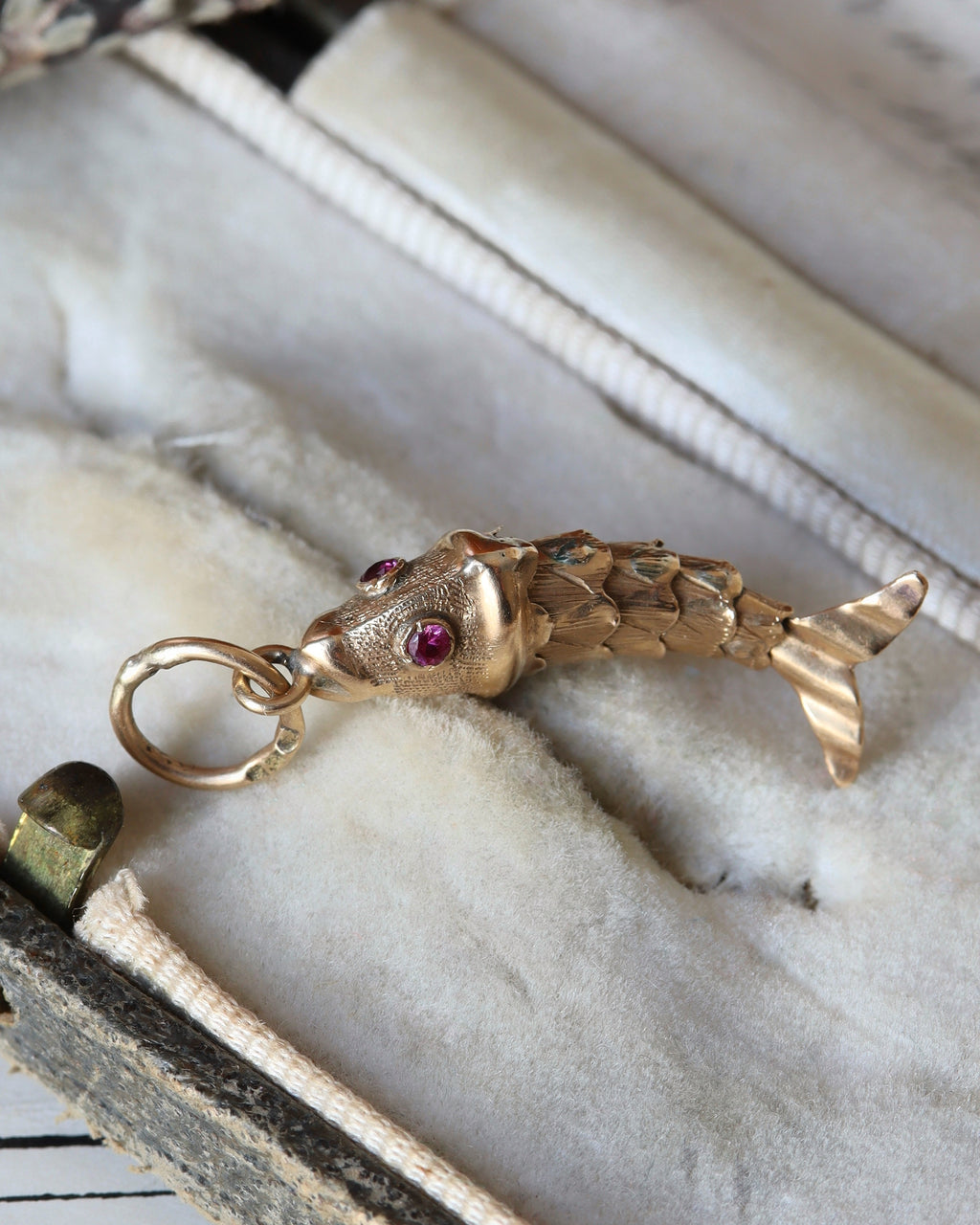 Antique Articulated Fish Charm with Ruby Eyes