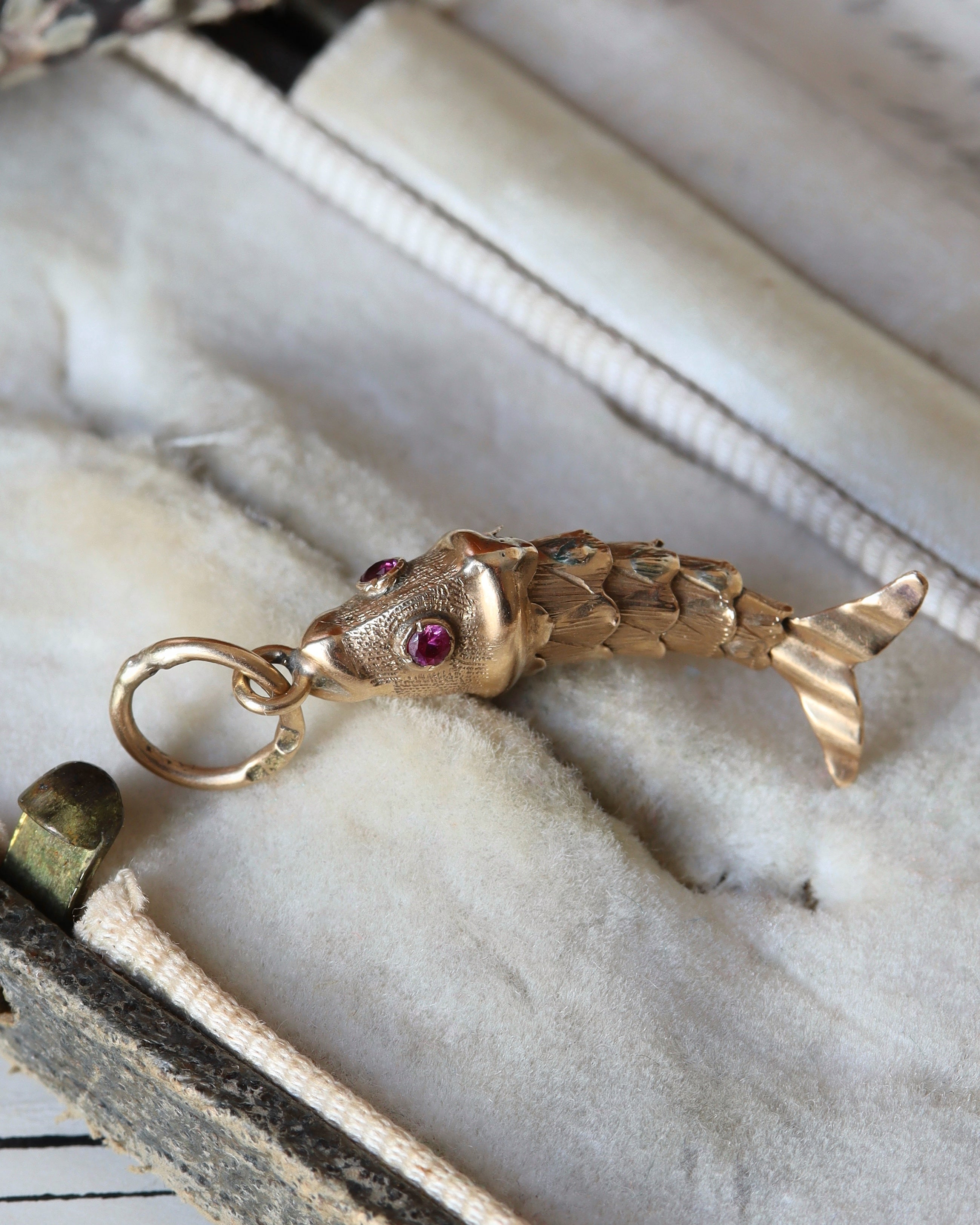 Antique Articulated Fish Charm with Ruby Eyes